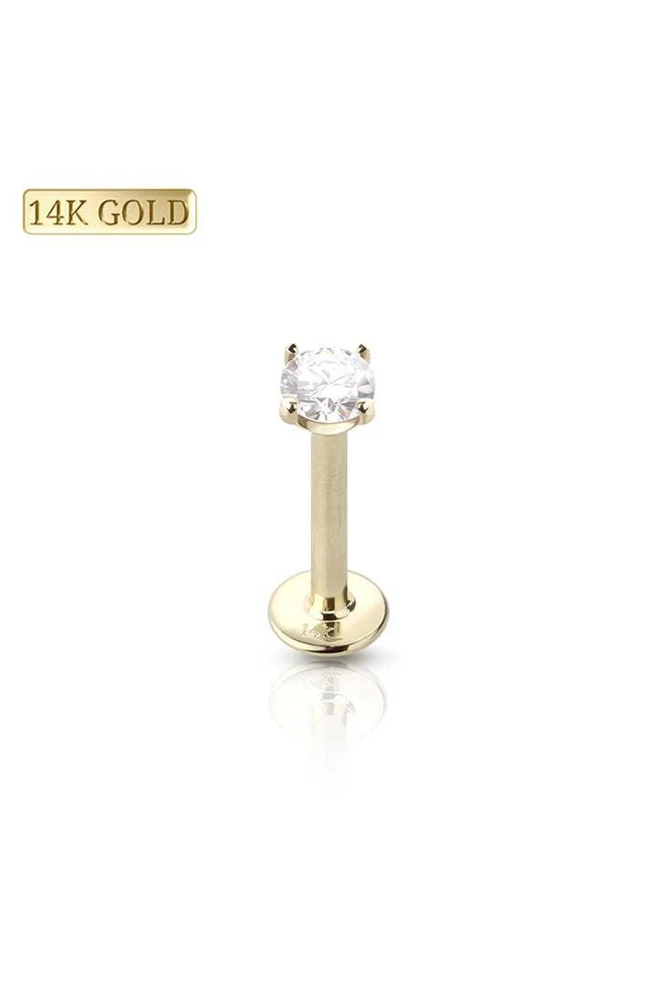 14 KARAT GOLD INTERNALLY THREADED CZ PRONG SET LABRET - Image 2