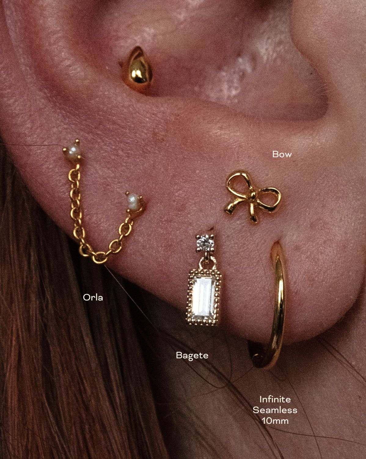 14K Solid Gold Bagete Dangle Piercing Stud - Image 6