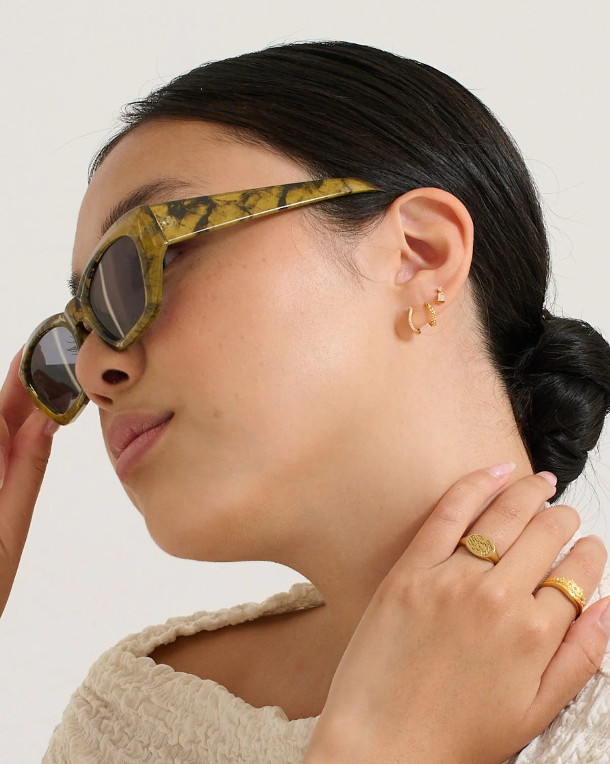 14K Solid Gold Bagete Dangle Piercing Stud - Image 8