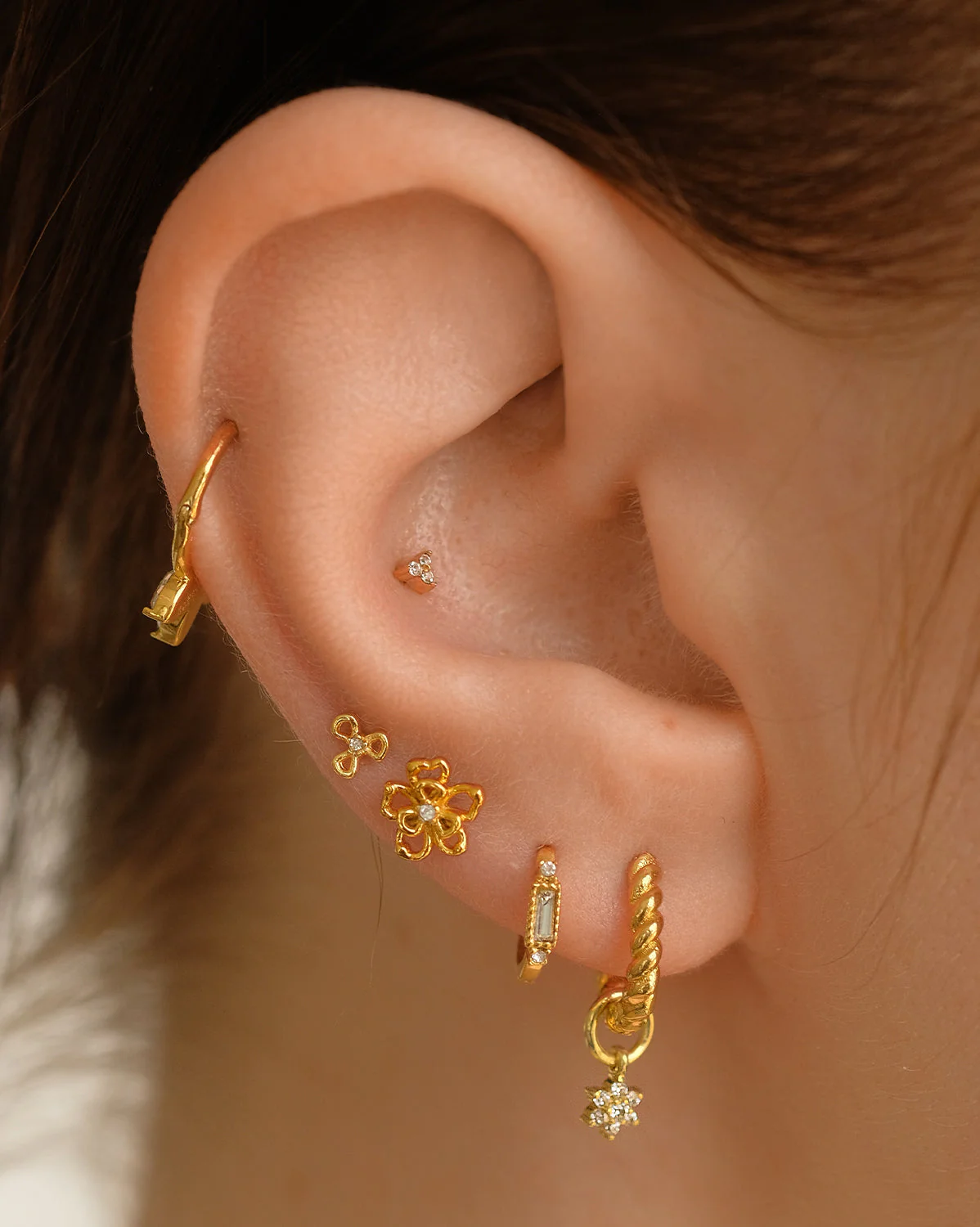 14K Solid Gold Angela Tiny Trio Stud - Image 4
