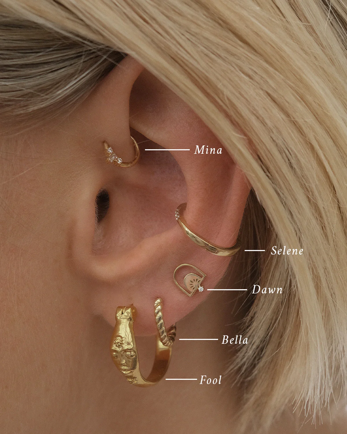 14K Solid Gold Dawn Single Stud - Image 3