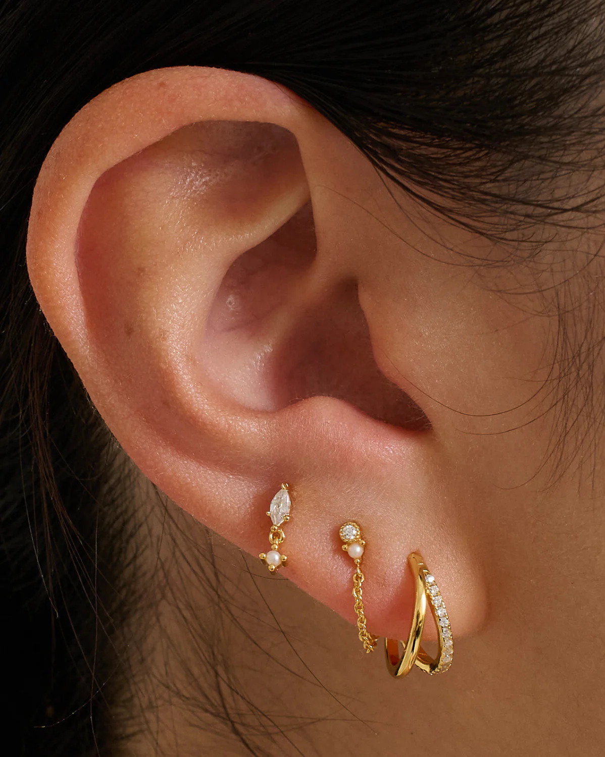 14K Solid Gold Kite Dangle Piercing Stud - Image 3