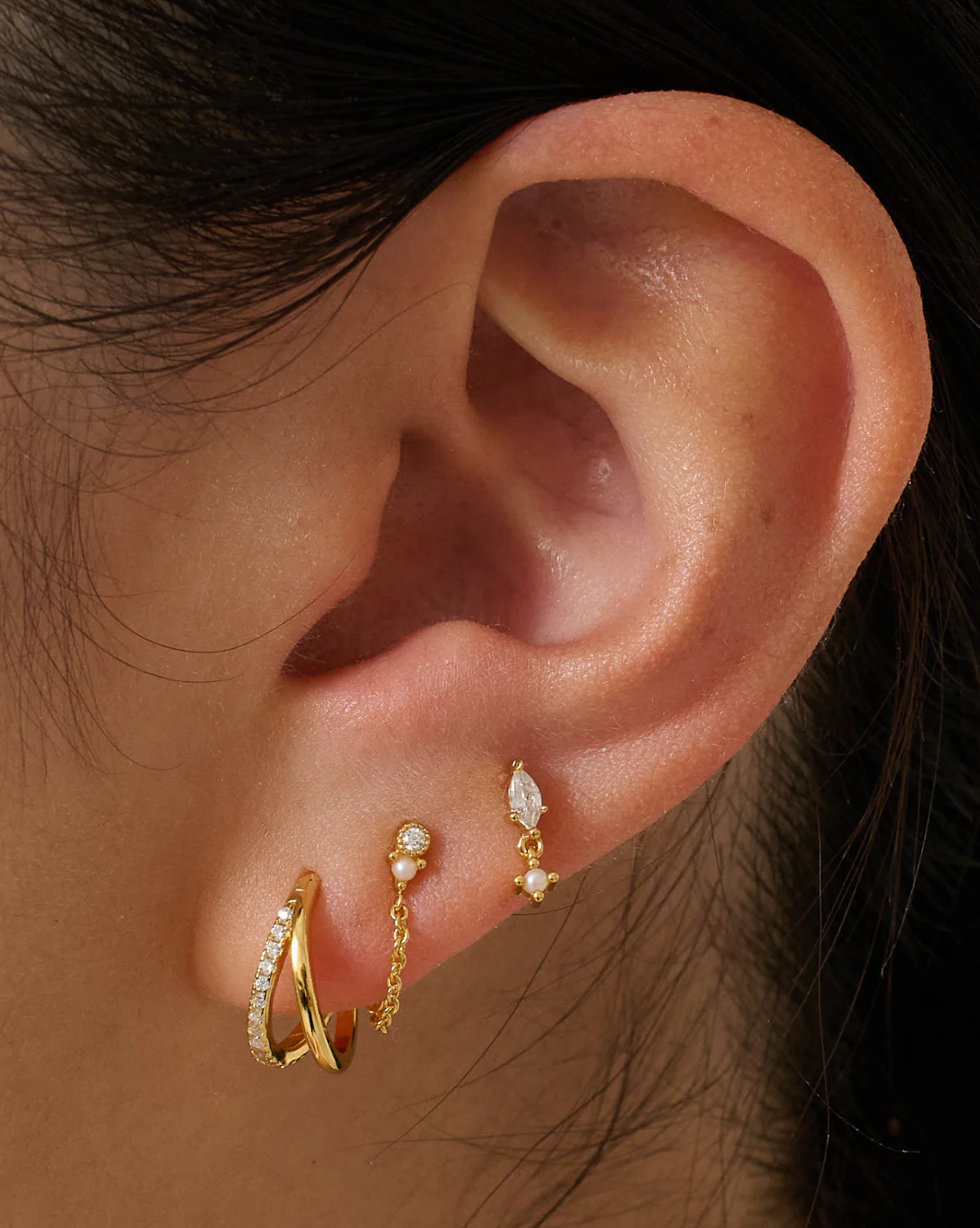 14K Solid Gold Kite Dangle Piercing Stud - Image 4