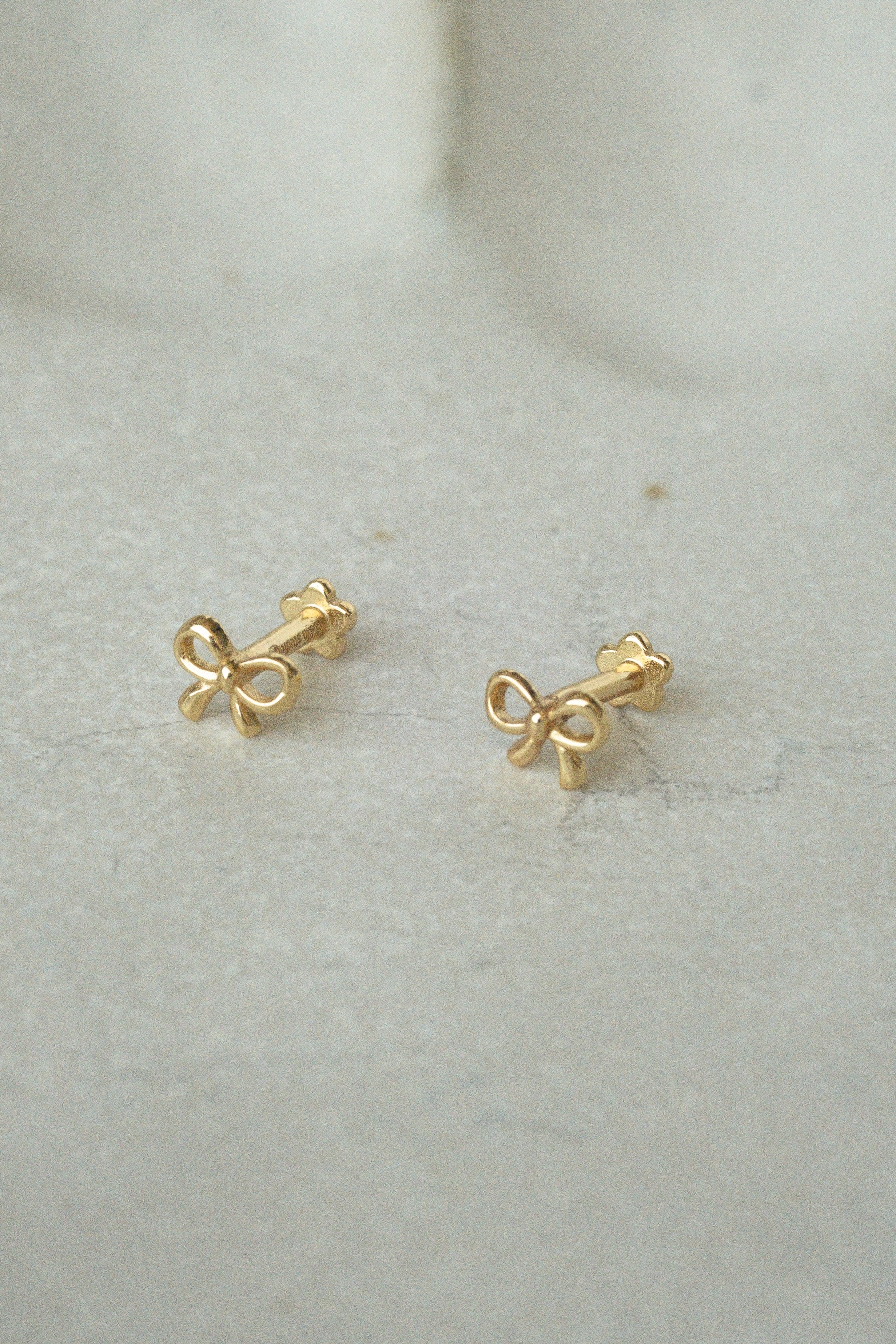 14K Solid Gold Mini Bow Piercing Stud - Image 4