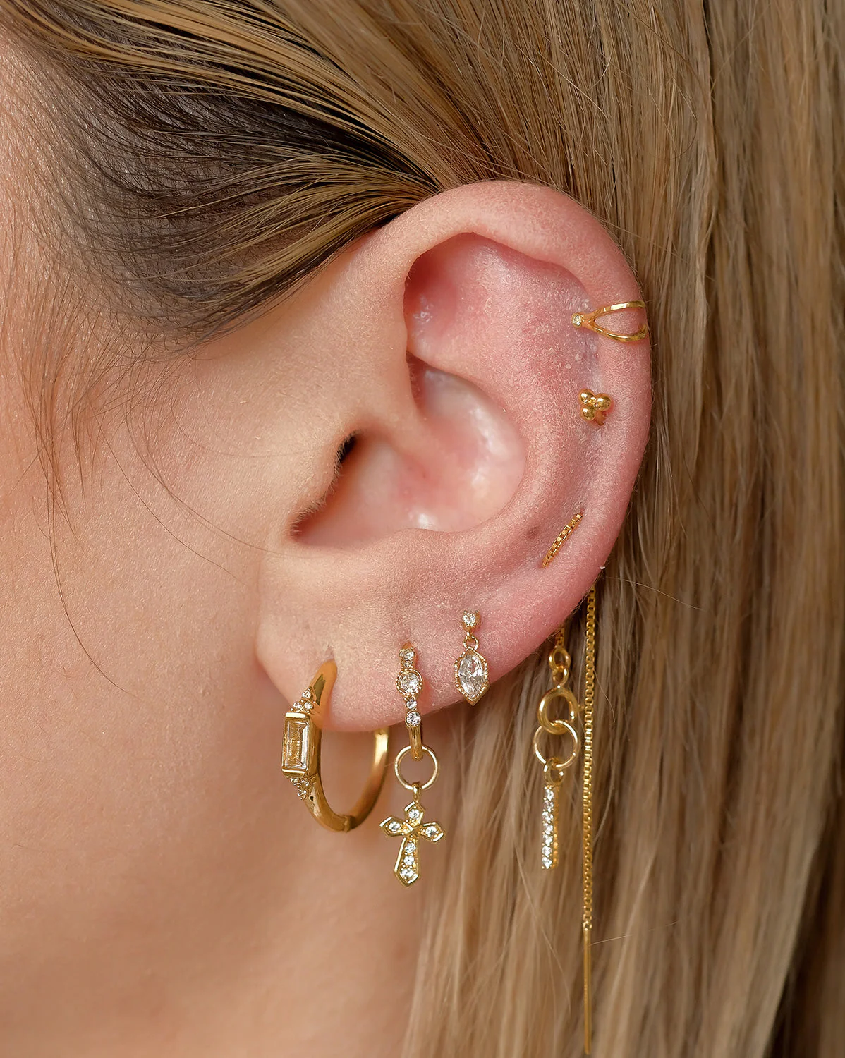 14K Solid Gold Rei Marquise Dangle Single Stud - Image 6