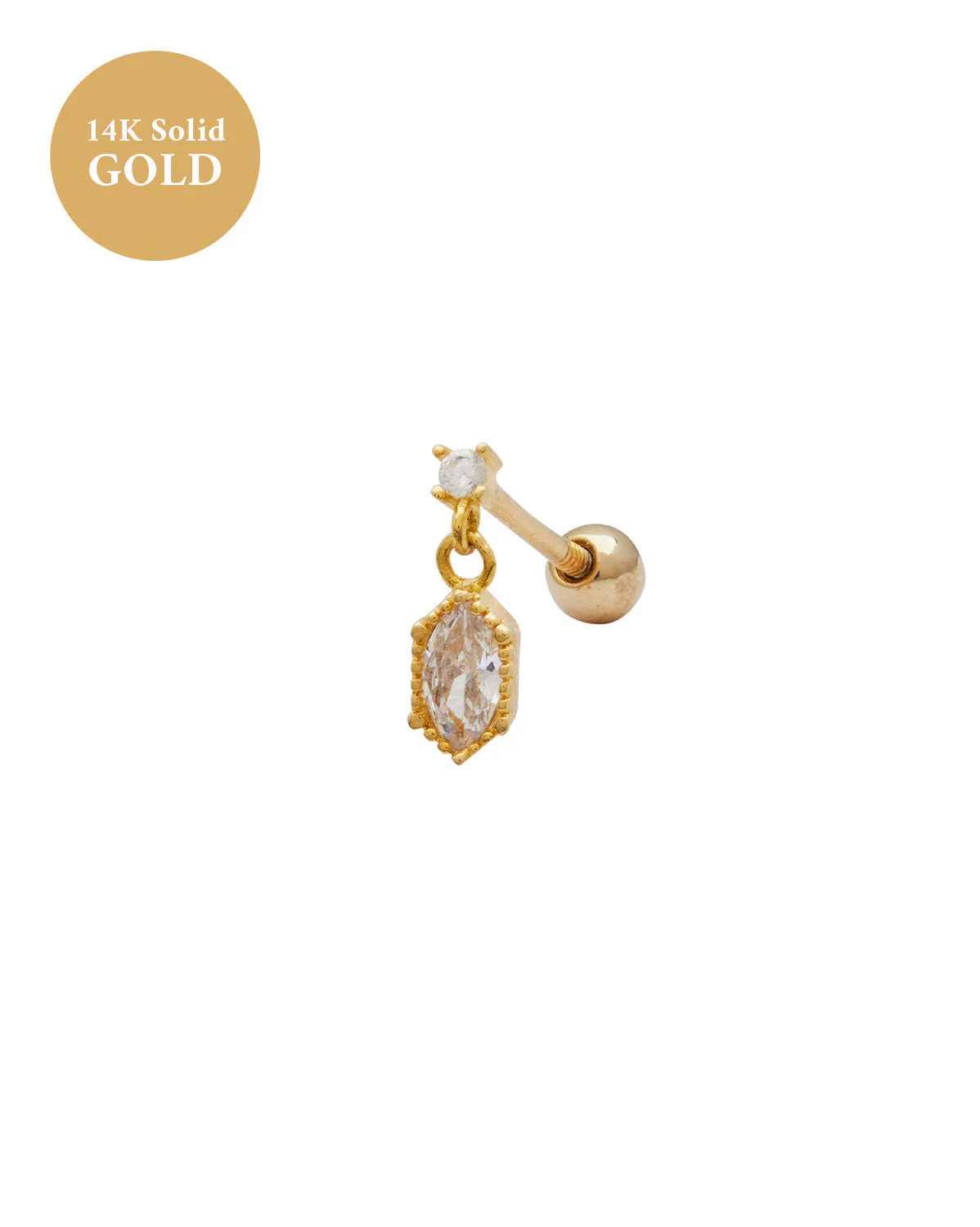 14K Solid Gold Rei Marquise Dangle Single Stud - Image 8