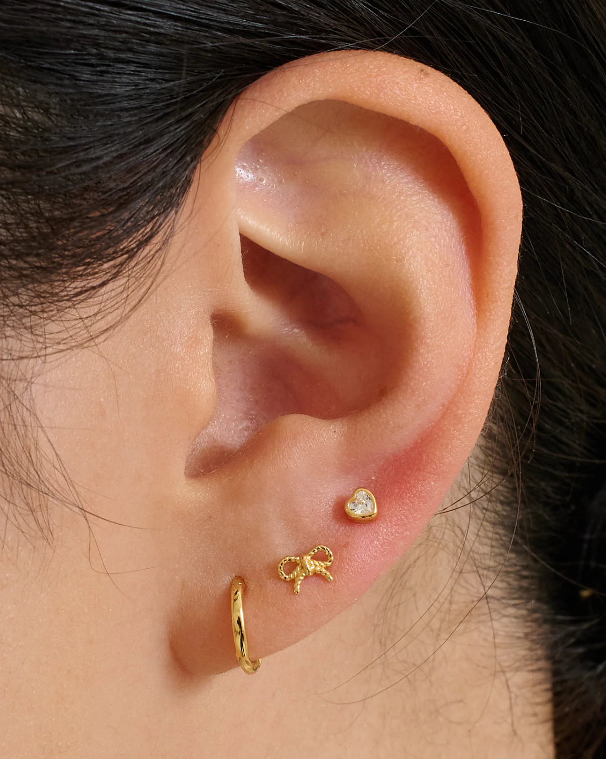 14K Solid Gold Rope Bow Piercing Stud - Image 2
