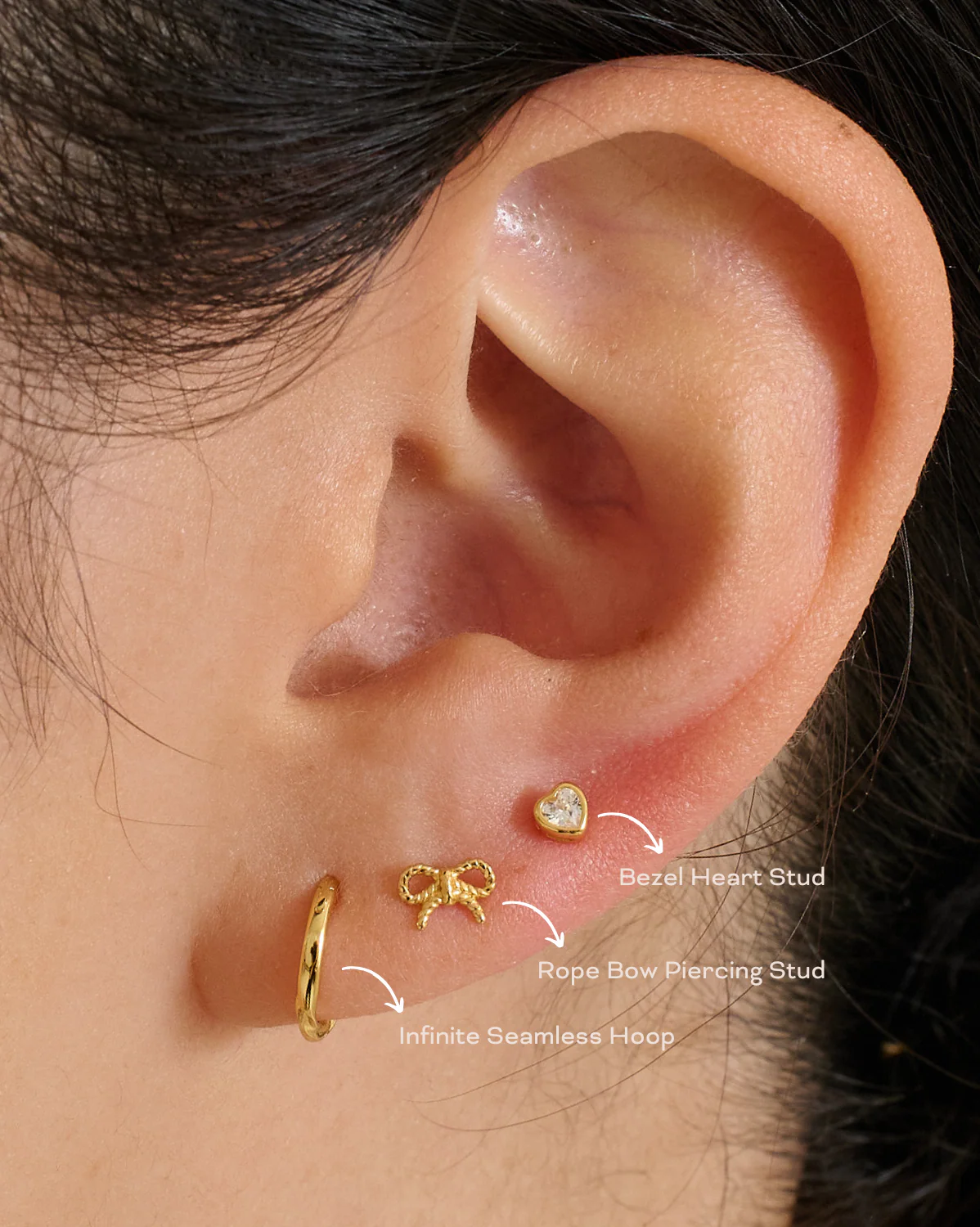 14K Solid Gold Rope Bow Piercing Stud - Image 6