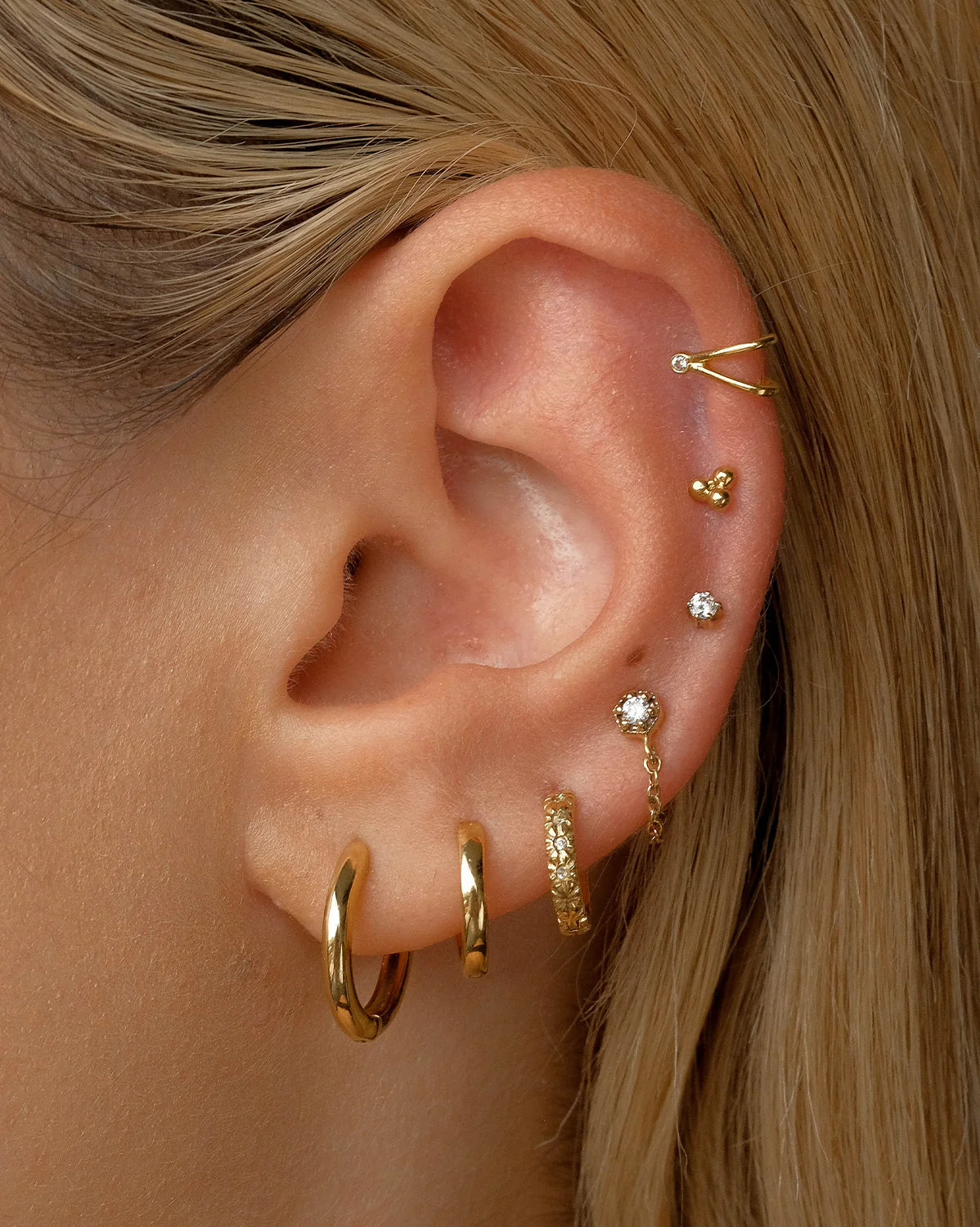 14K Solid Gold Trinity Single Stud - Image 2