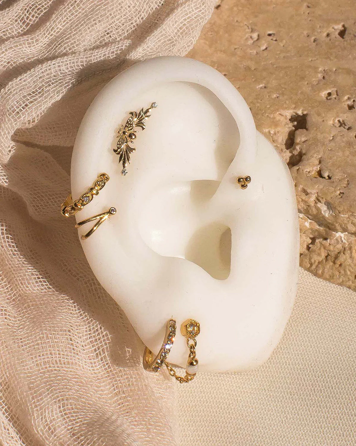 14K Solid Gold Trinity Single Stud - Image 5