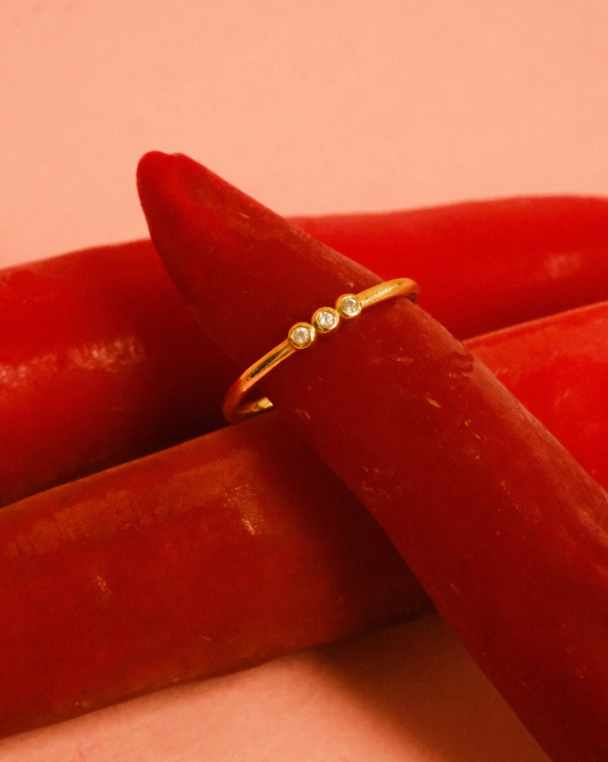 6K Solid Gold Trio Gemstone Ring - Image 5
