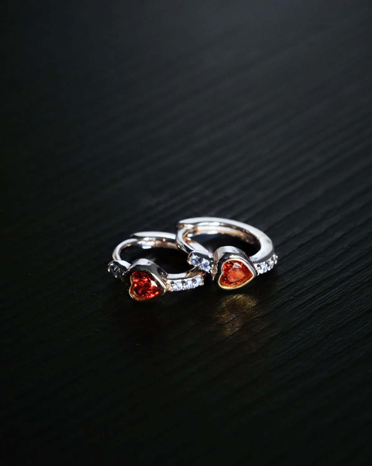 Aiko Red Heart Hoops - Sterling Silver - Image 3