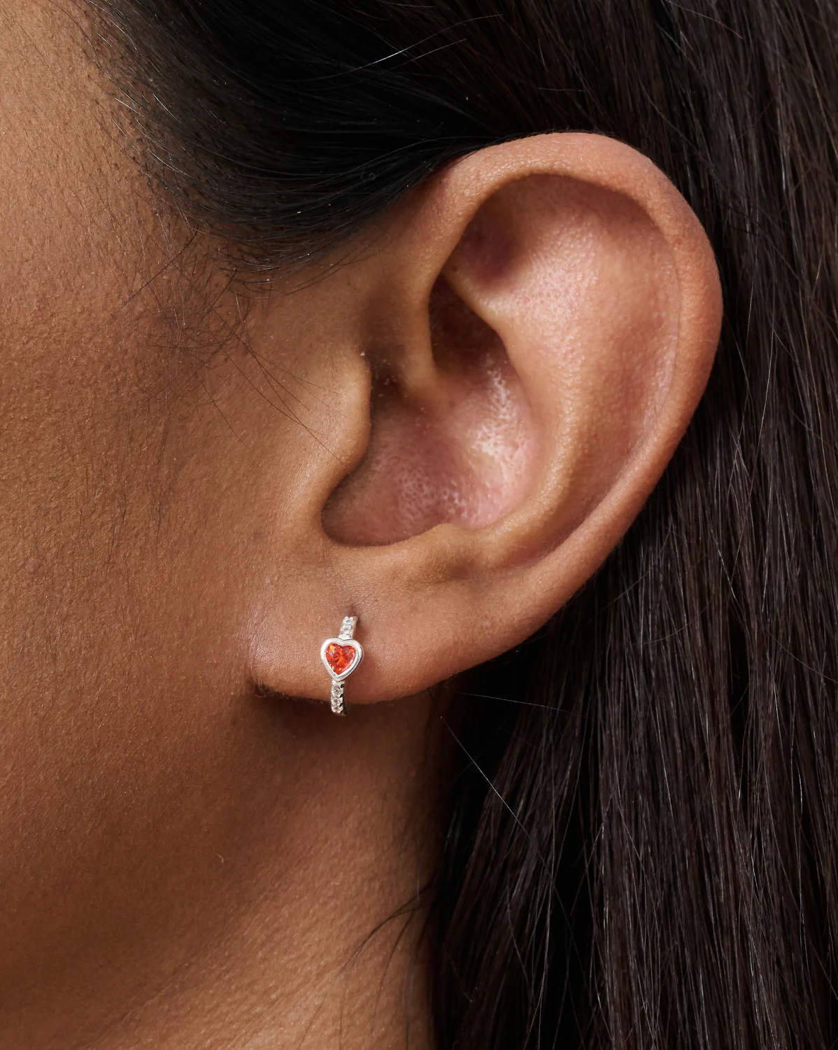 Aiko Red Heart Hoops - Sterling Silver - Image 5