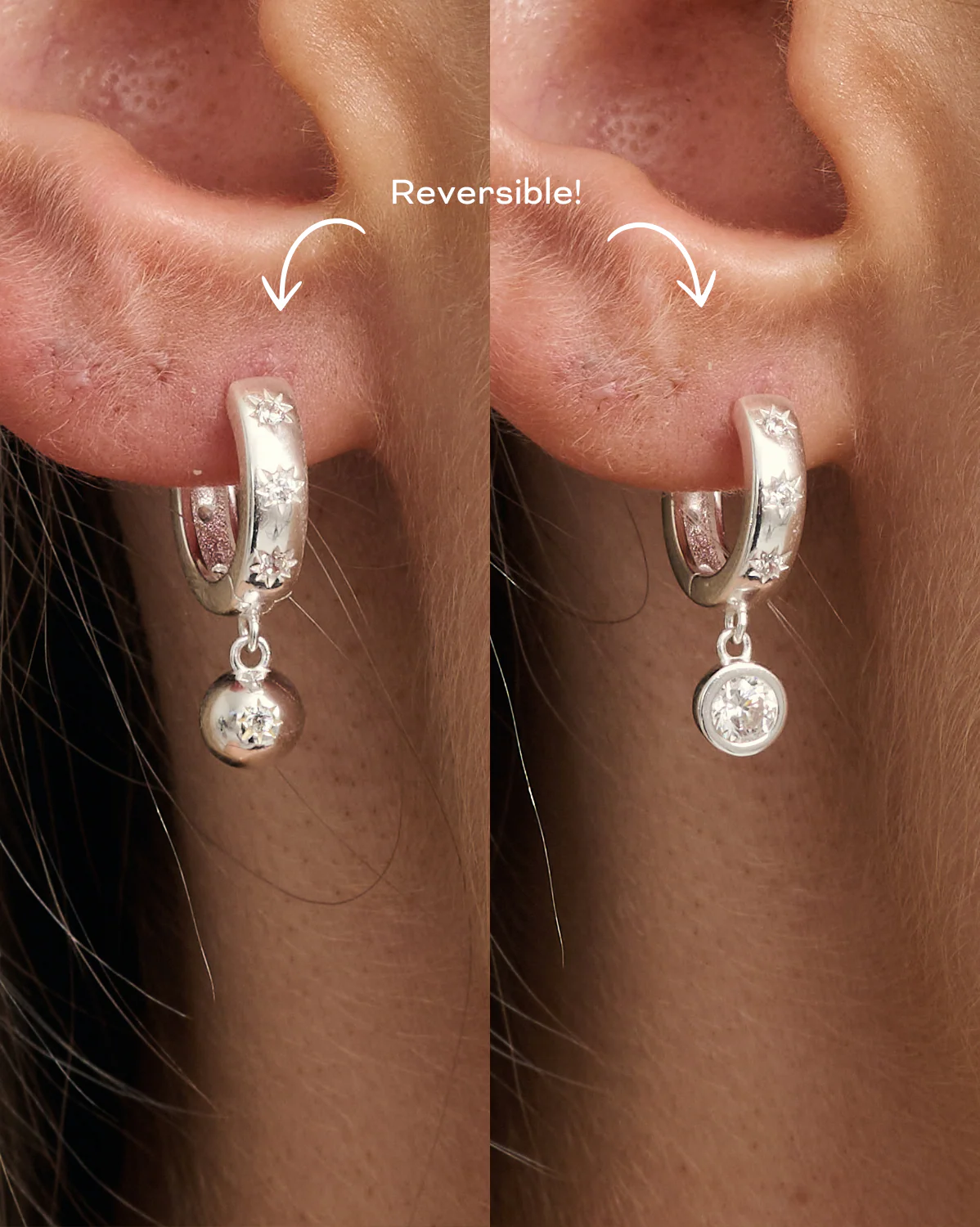 Arie Reversible Bezel Starburst Hoops - Sterling Silver - Image 3