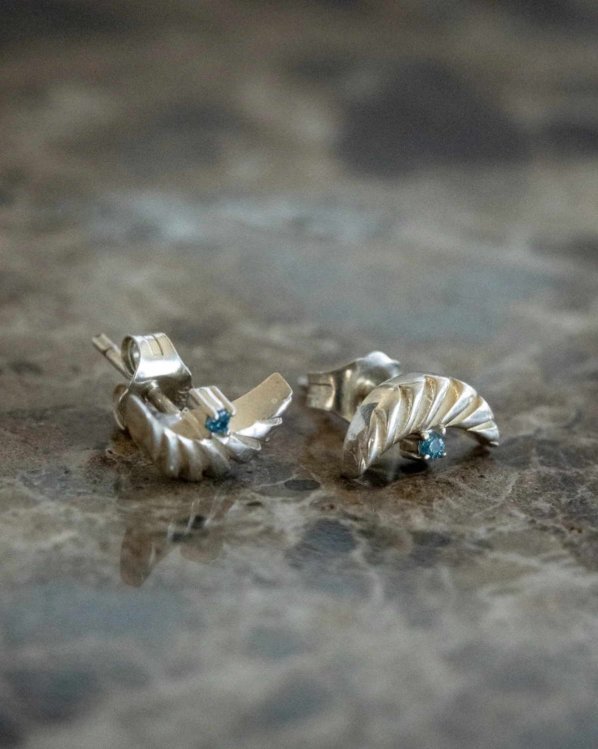 Artemis Crescent Sapphire Studs Sterling Silver - SAMPLE SALE