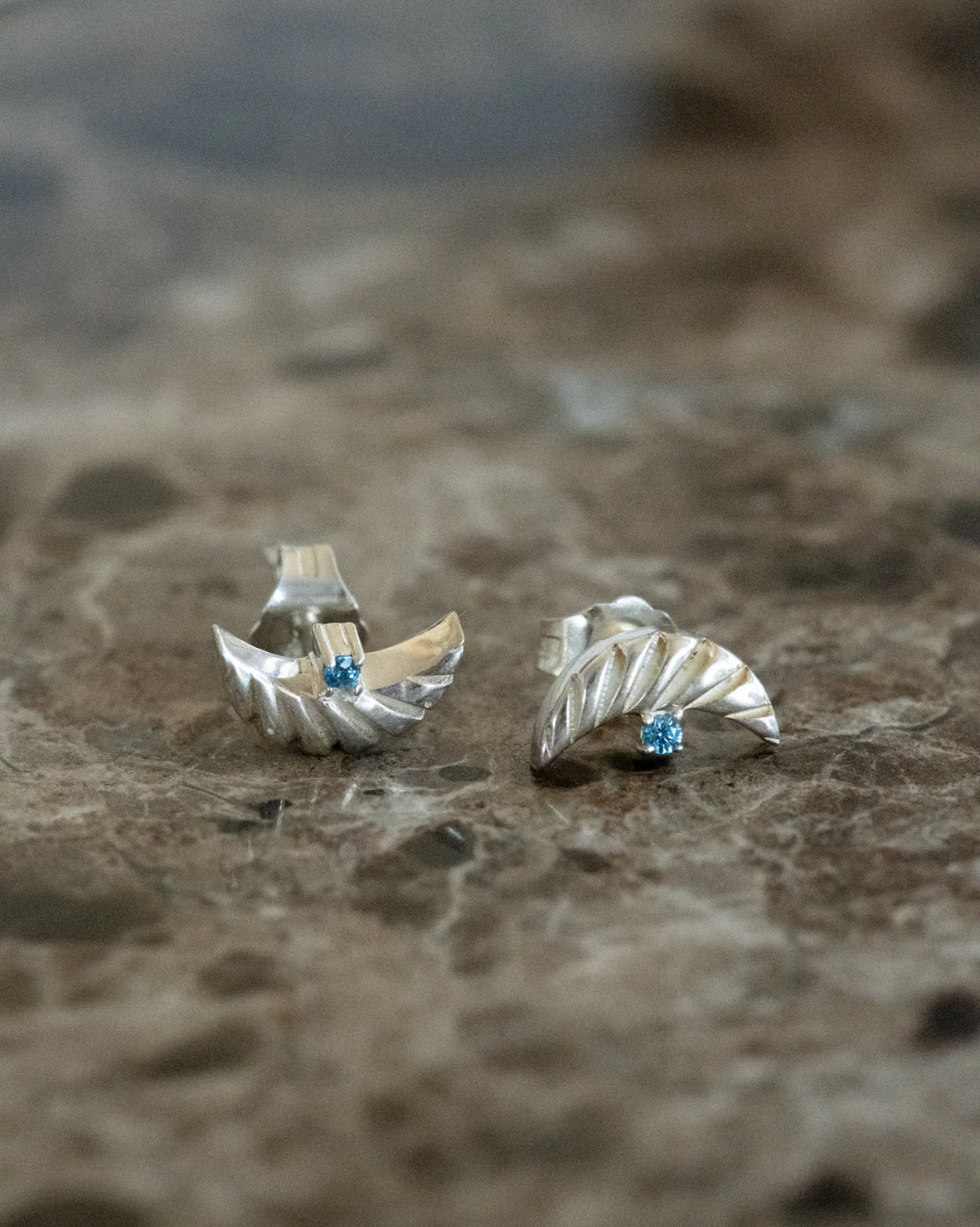 Artemis Crescent Sapphire Studs Sterling Silver - SAMPLE SALE - Image 2