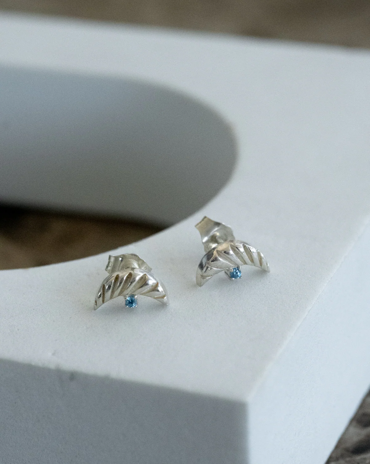 Artemis Crescent Sapphire Studs Sterling Silver - SAMPLE SALE - Image 3