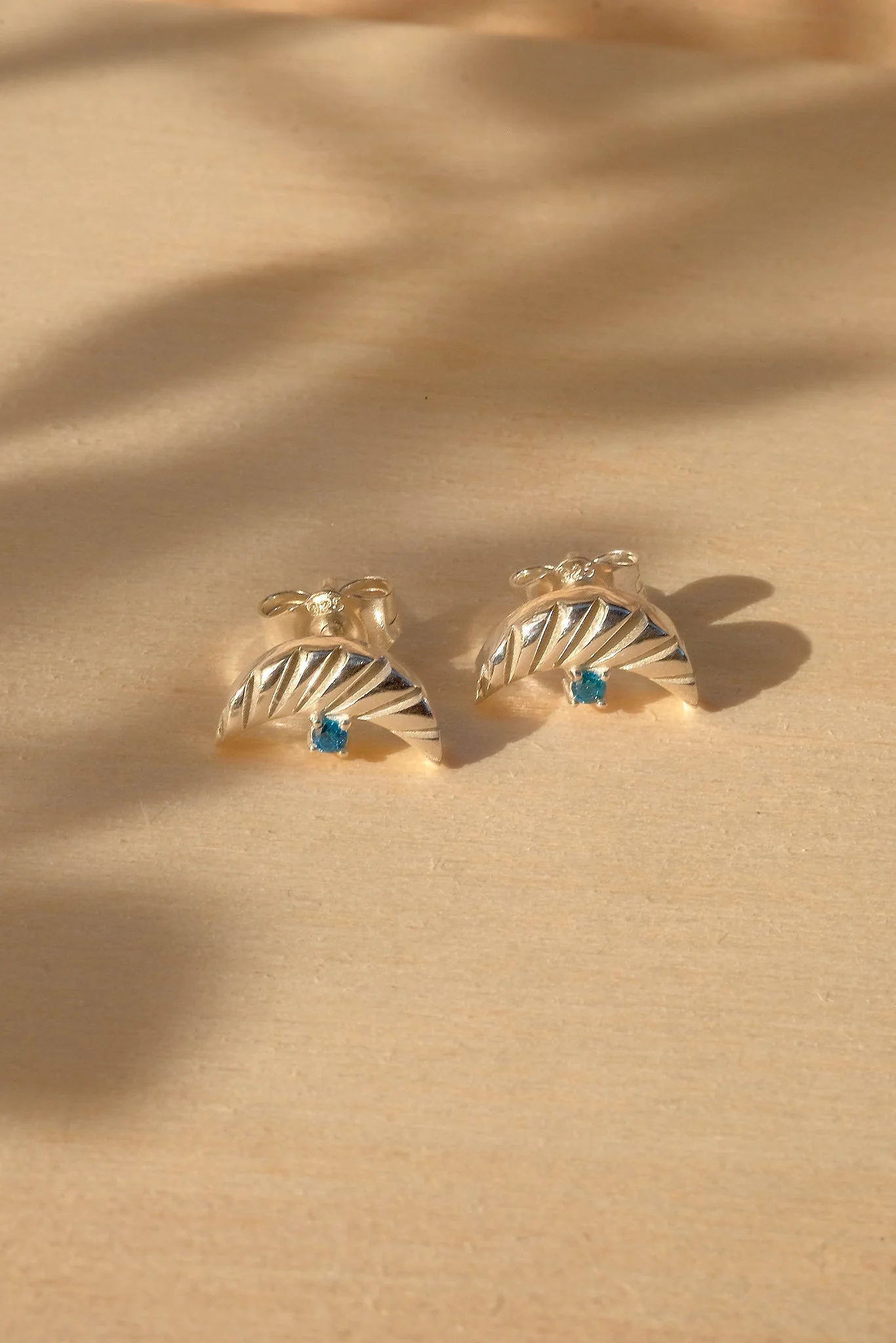 Artemis Crescent Sapphire Studs Sterling Silver - SAMPLE SALE - Image 4