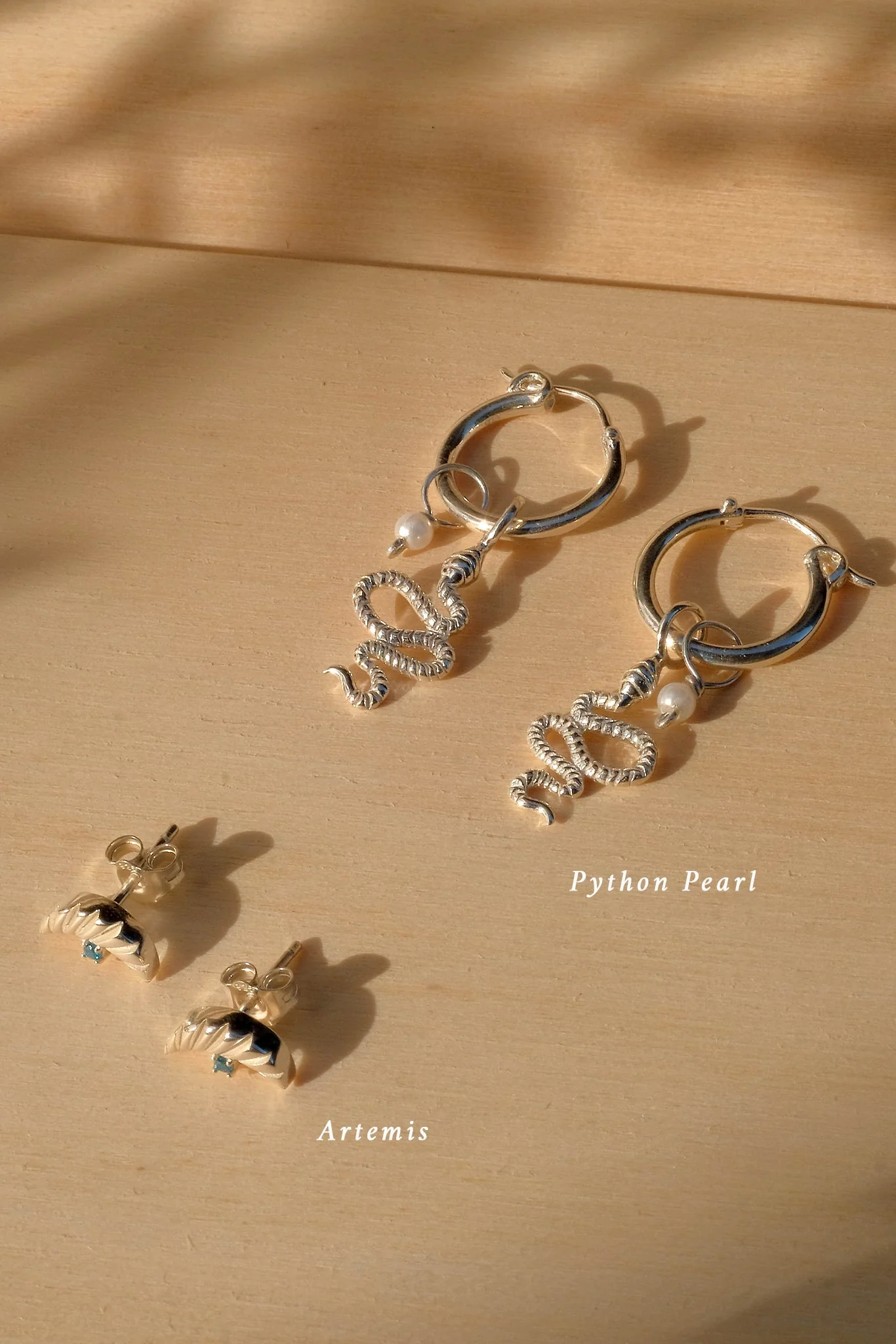 Artemis Crescent Sapphire Studs Sterling Silver - SAMPLE SALE - Image 5