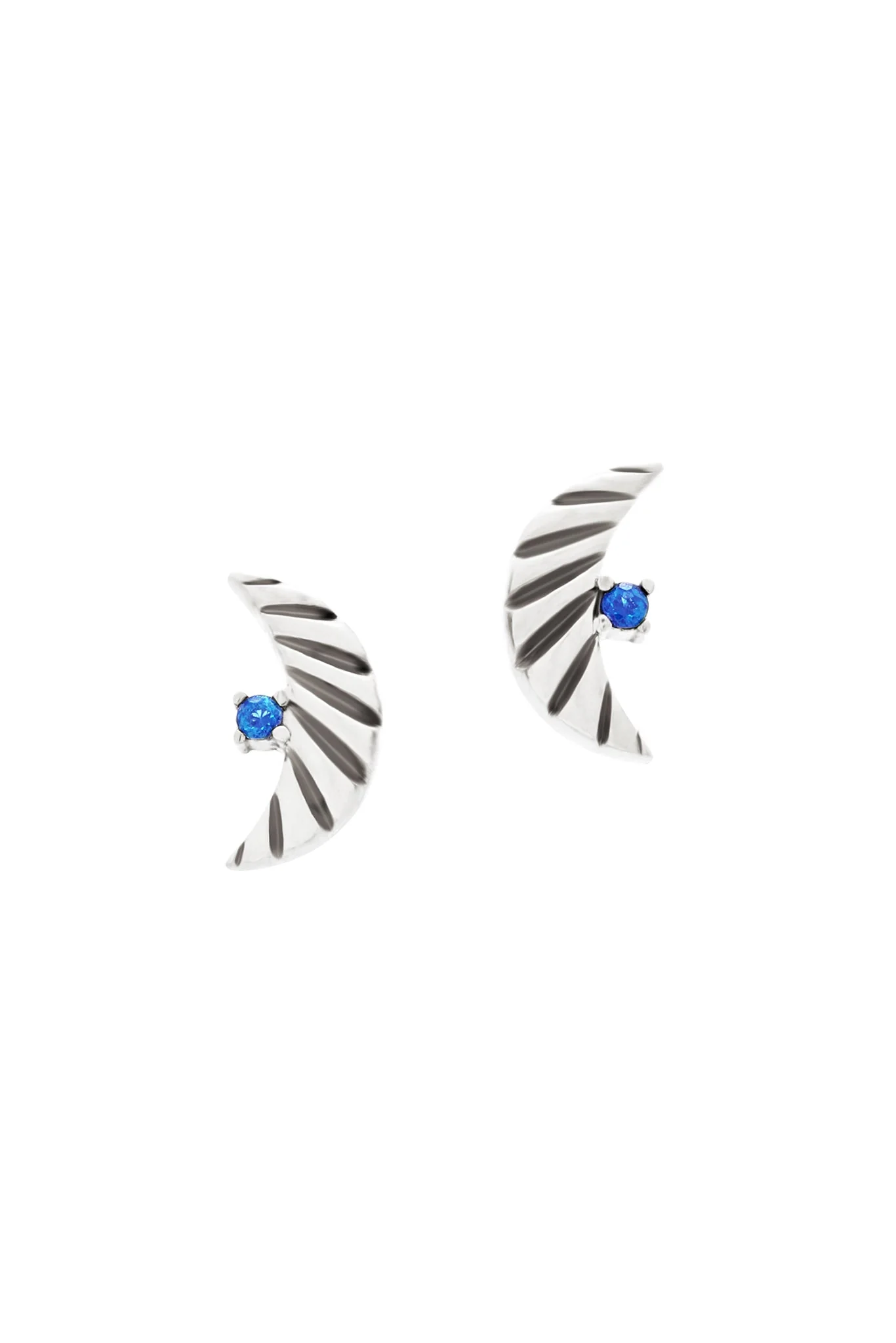 Artemis Crescent Sapphire Studs Sterling Silver - SAMPLE SALE - Image 6