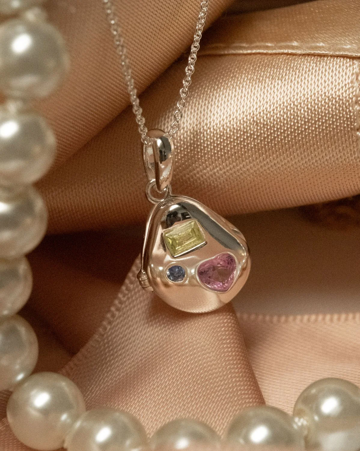 Billie Engravable Gemstone Locket Necklace - Sterling Silver - Image 2
