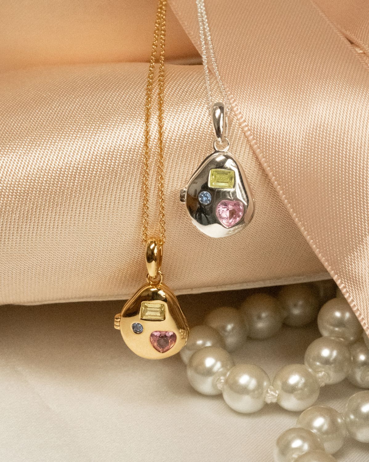 Billie Engravable Gemstone Locket Necklace - Sterling Silver - Image 6