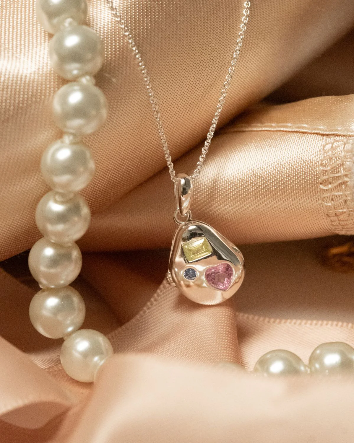 Billie Engravable Gemstone Locket Necklace - Sterling Silver - Image 8