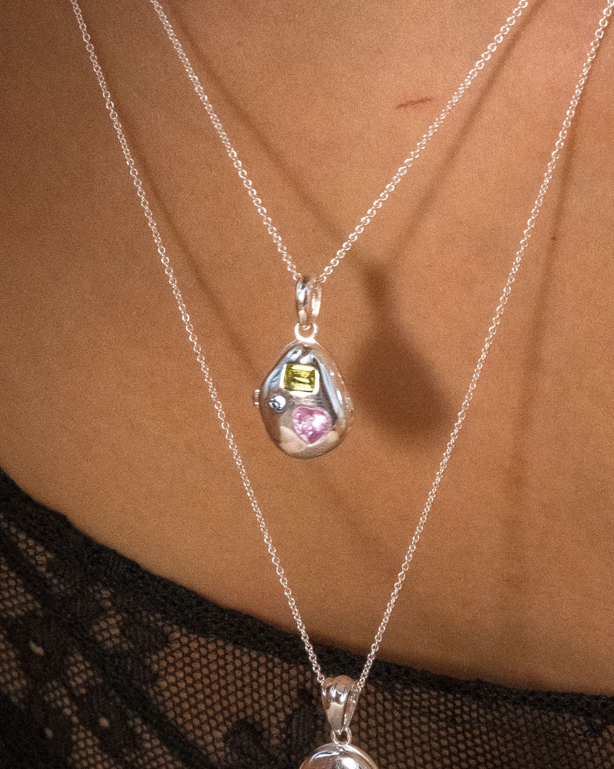 Billie Engravable Gemstone Locket Necklace - Sterling Silver - Image 9