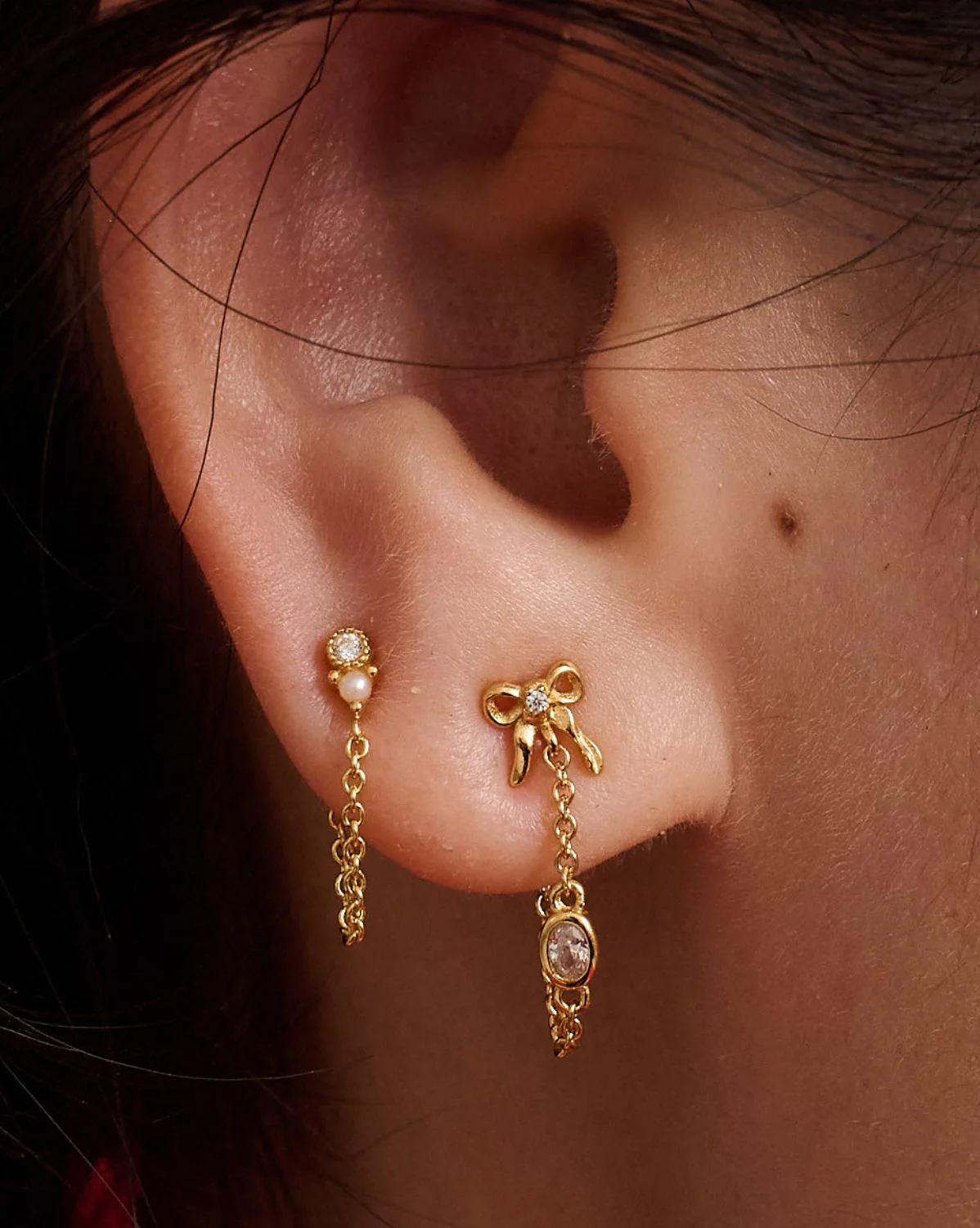 Bow Oval Gemstone Earrings - Clear CZ - Image 2