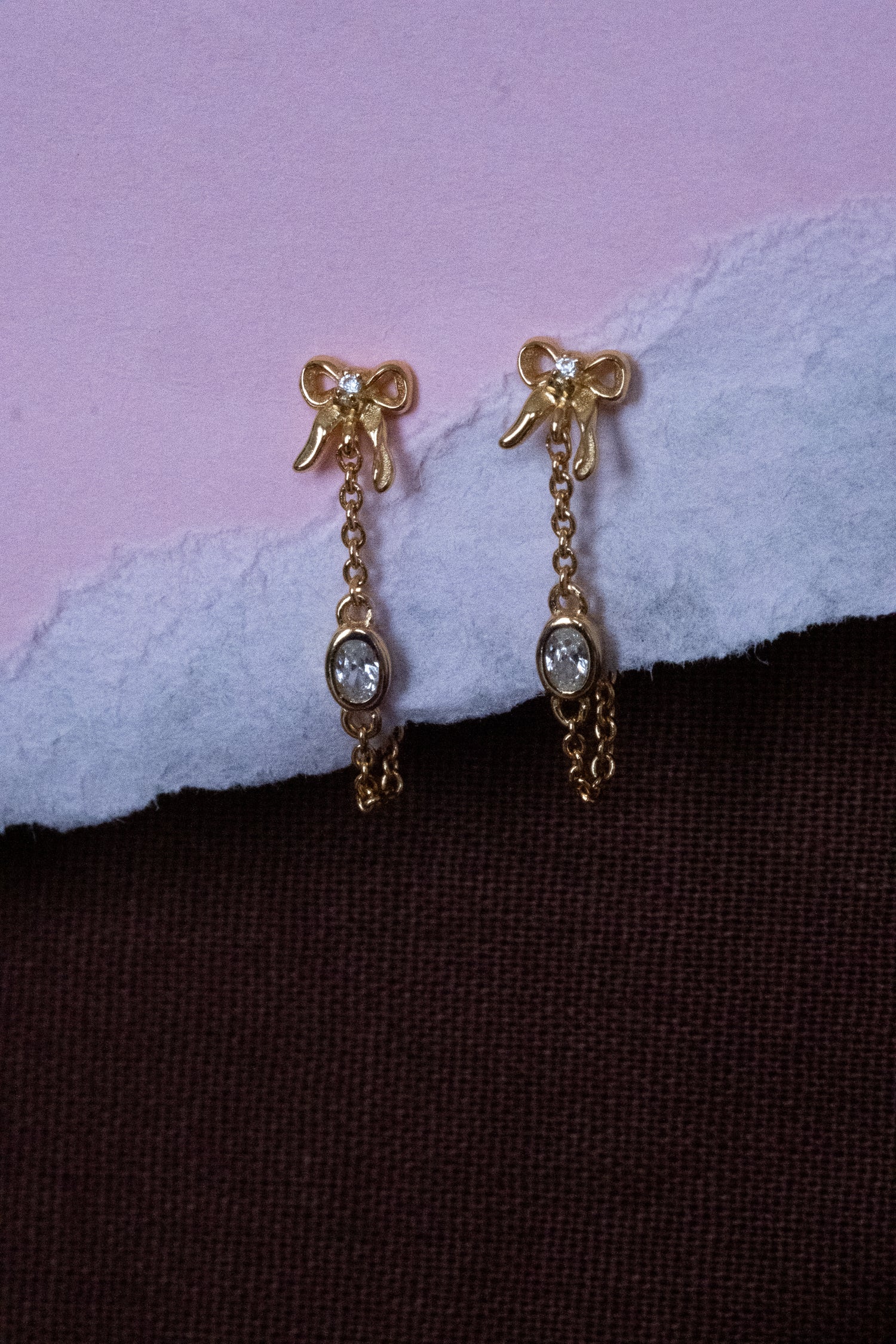 Bow Oval Gemstone Earrings - Clear CZ - Image 3