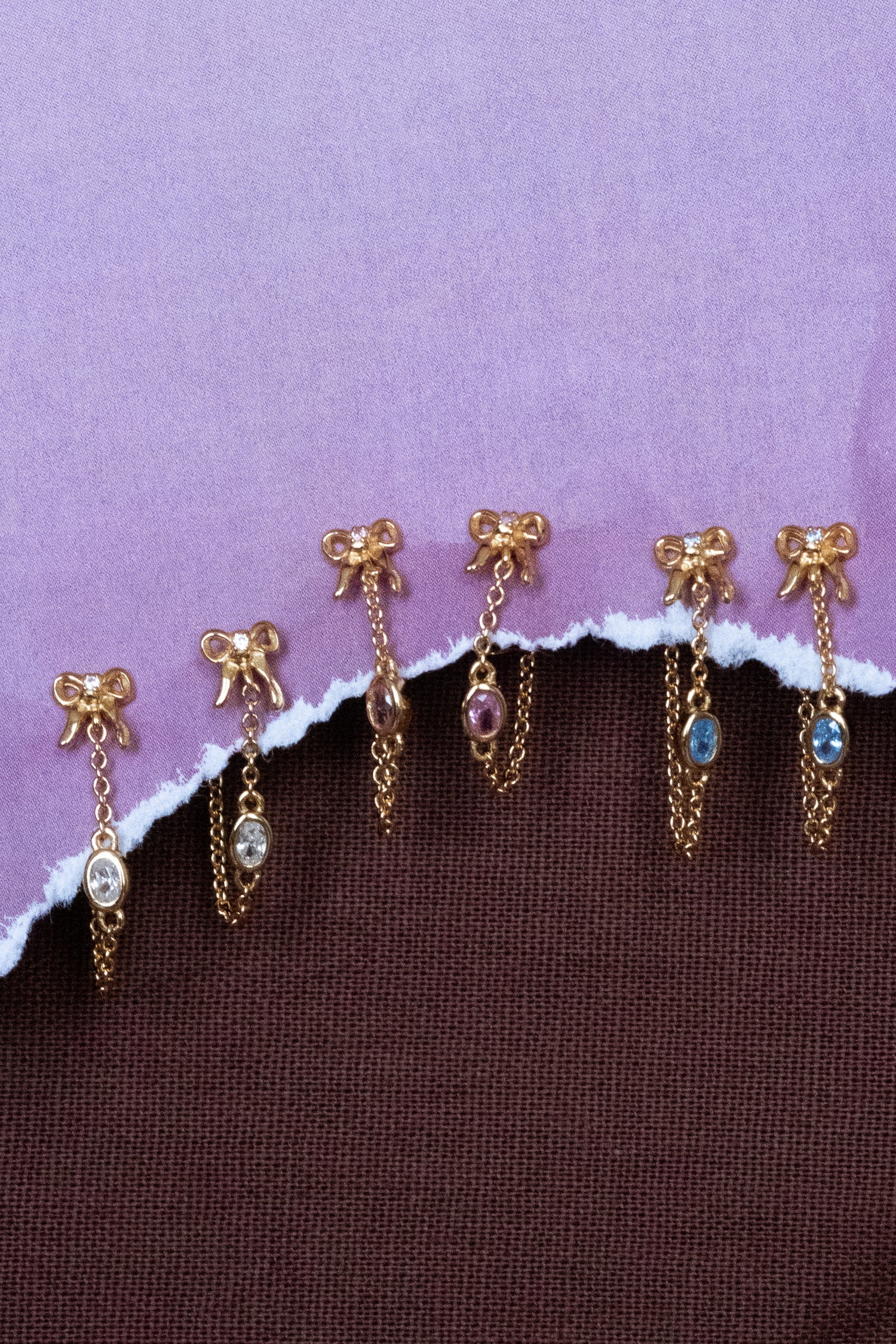 Bow Oval Gemstone Earrings - Pink CZ - Image 6