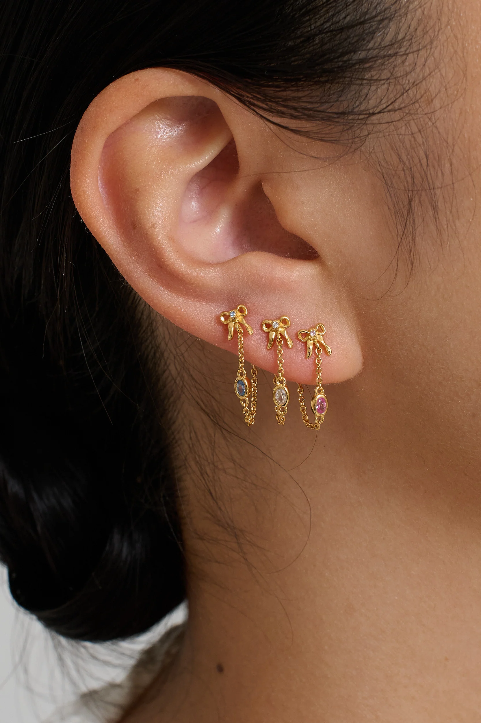 Bow Oval Gemstone Earrings - Pink CZ - Image 7