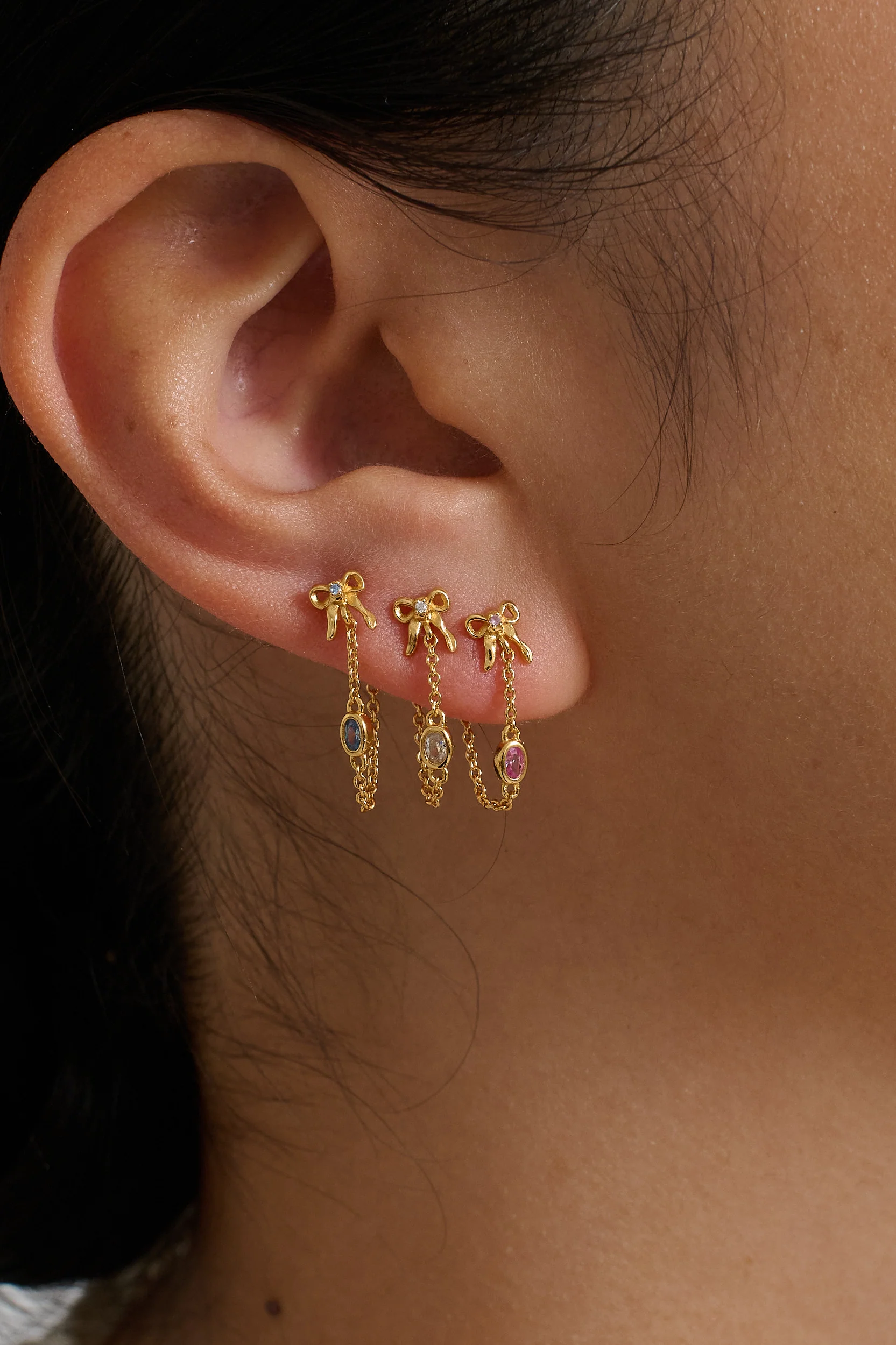 Bow Oval Gemstone Earrings - Pink CZ - Image 9