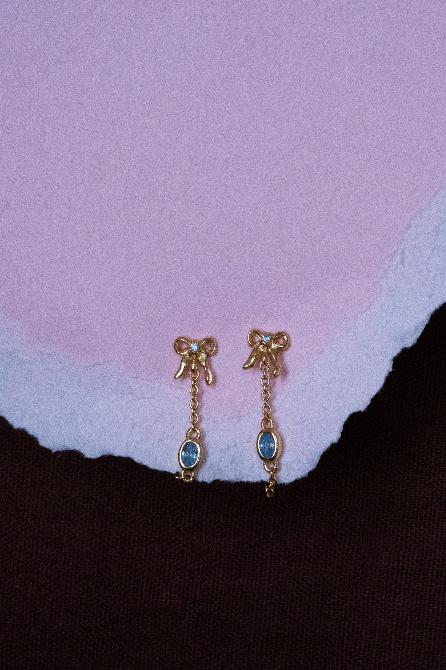 Bow Oval Gemstone Earrings - Tanzanite CZ - Image 3