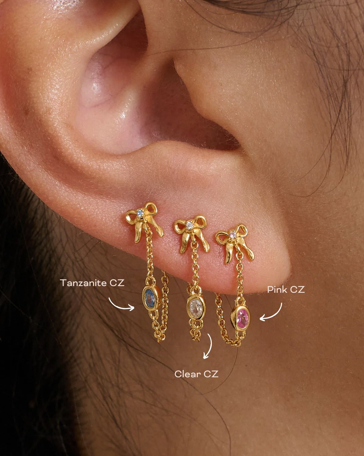 Bow Oval Gemstone Earrings - Tanzanite CZ - Image 6