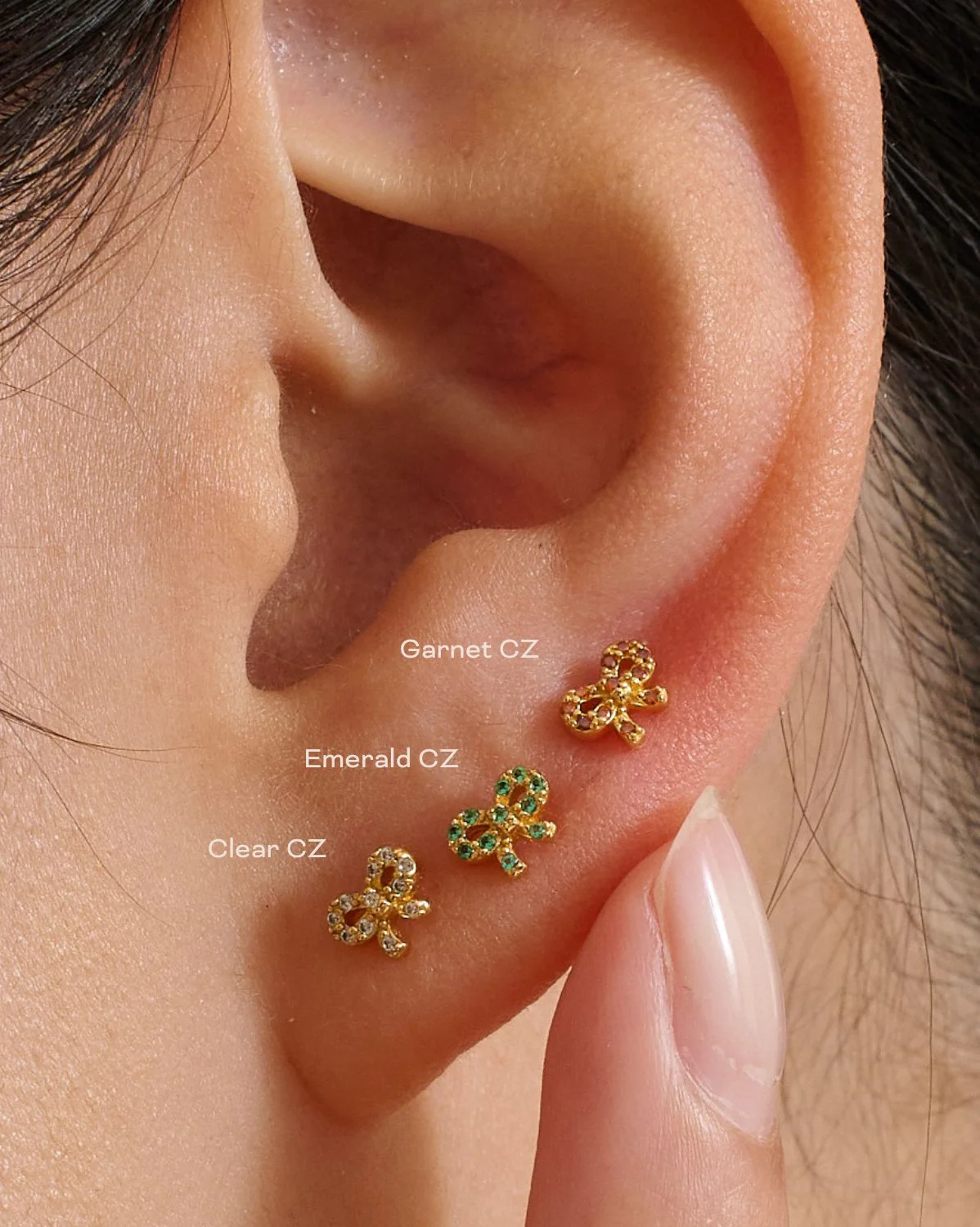 Bow Pave Piercings - Emerald CZ - Image 2