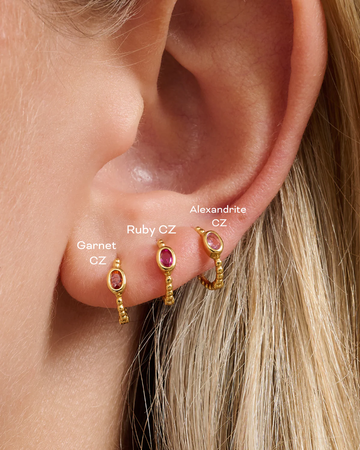 Clio Hoops - Ruby CZ (July) - Image 2