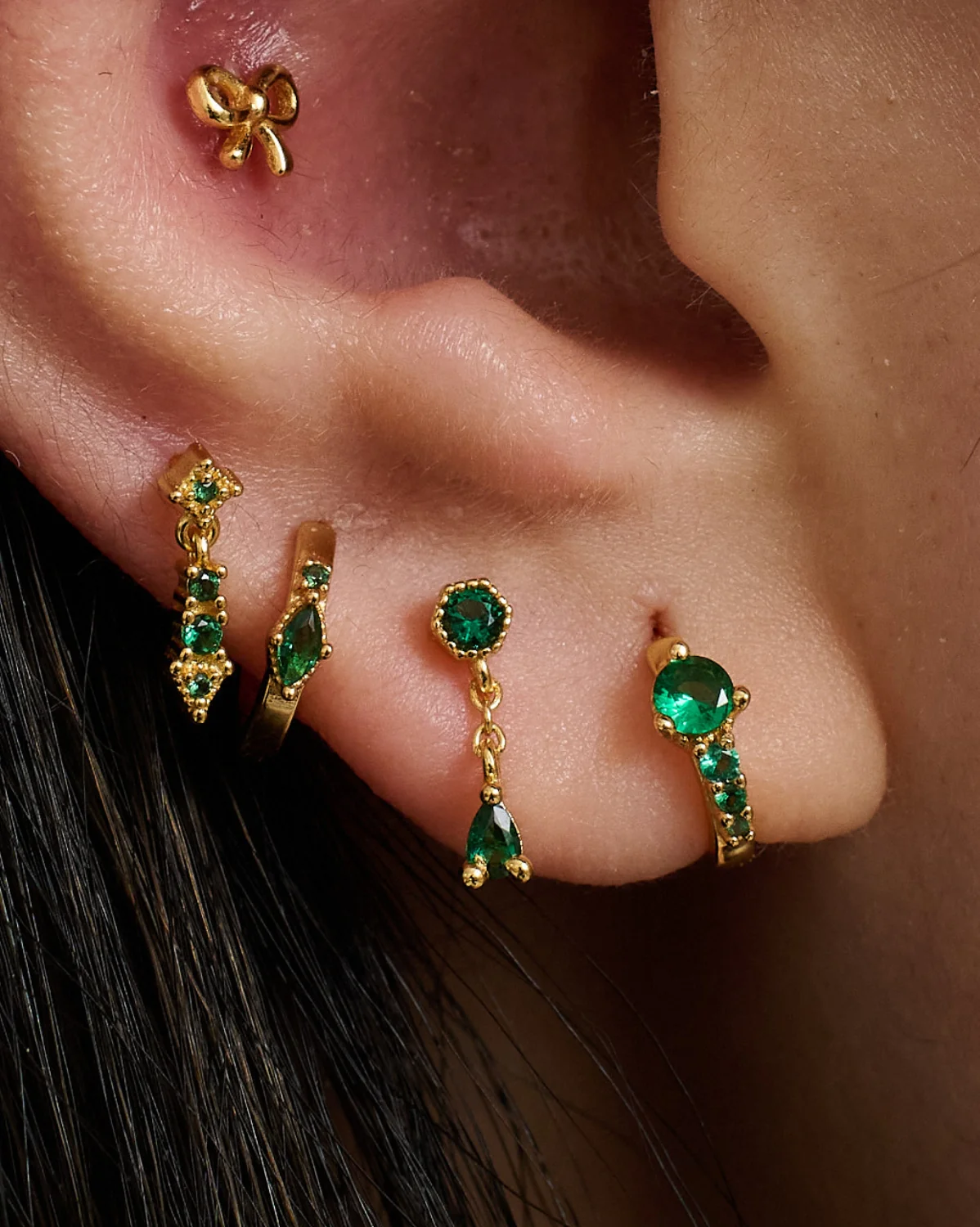 Darcy Vintage Earrings Set - Emerald CZ - Image 2