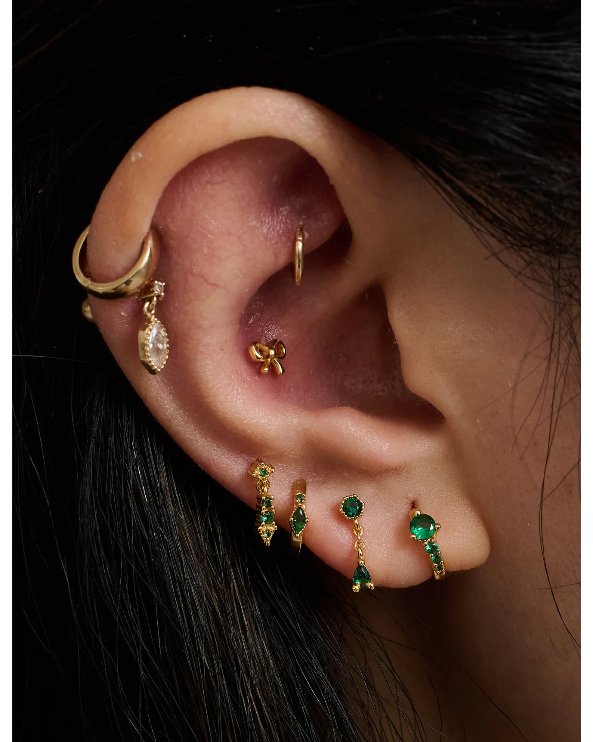 Darcy Vintage Earrings Set - Emerald CZ - Image 6
