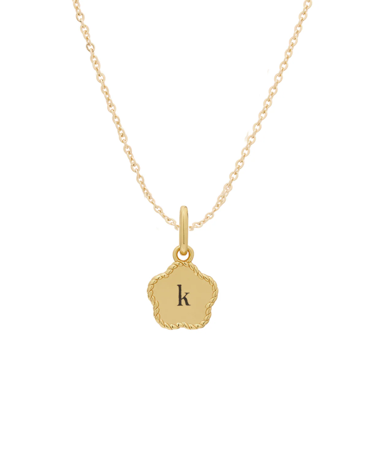 Flower Engraved Initial Necklace