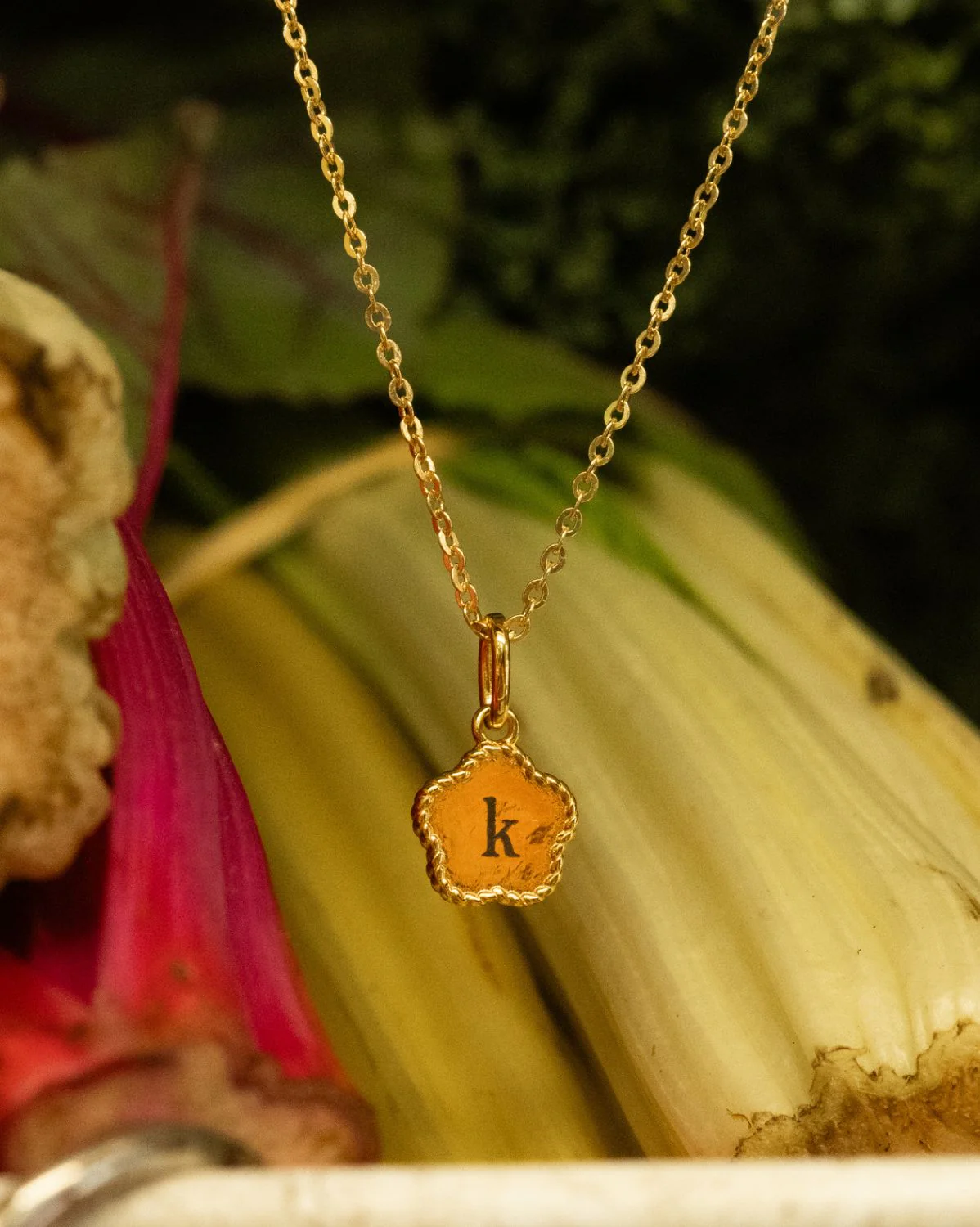 Flower Engraved Initial Necklace - Image 8
