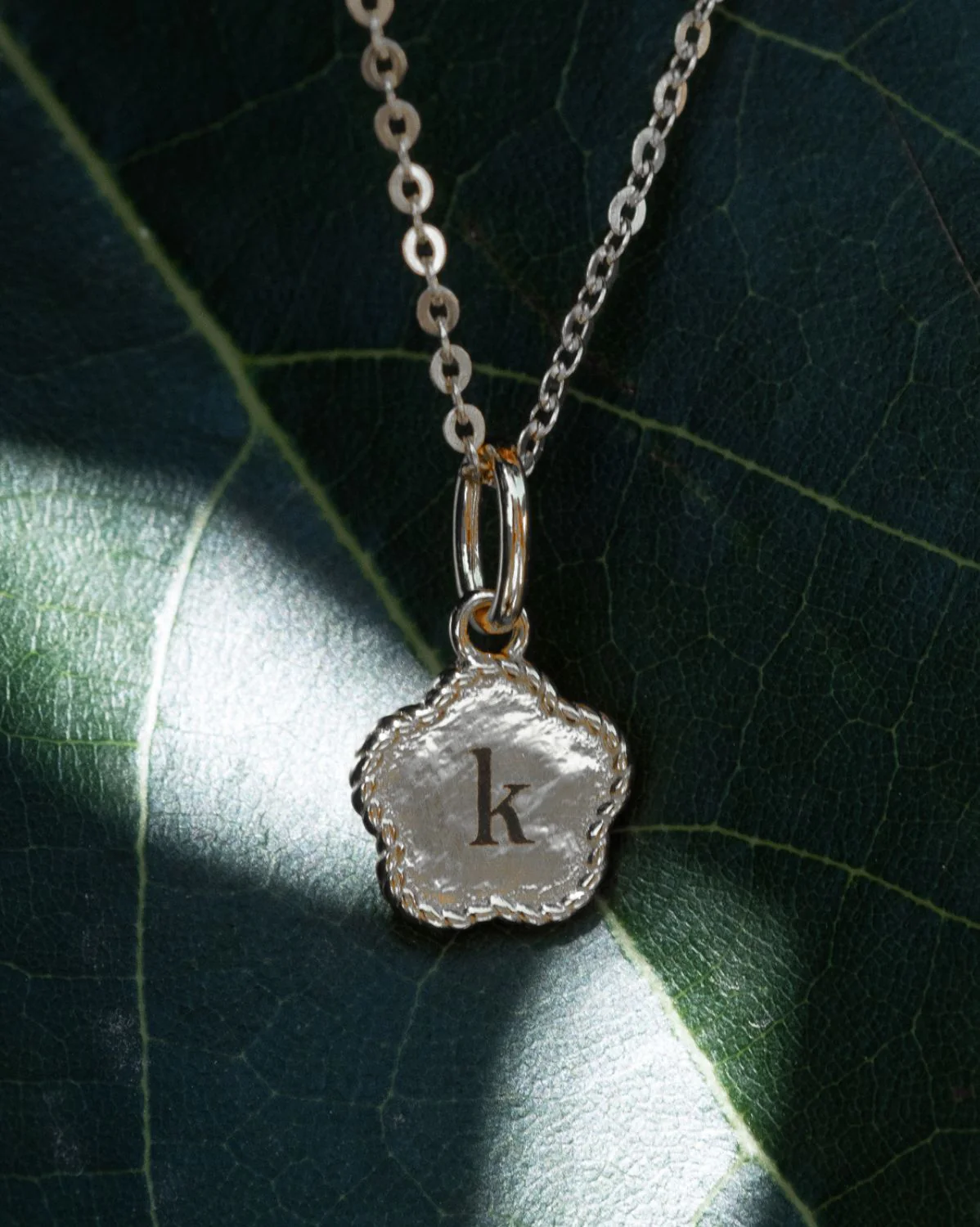 Flower Engraved Initial Necklace - Sterling Silver - Image 2