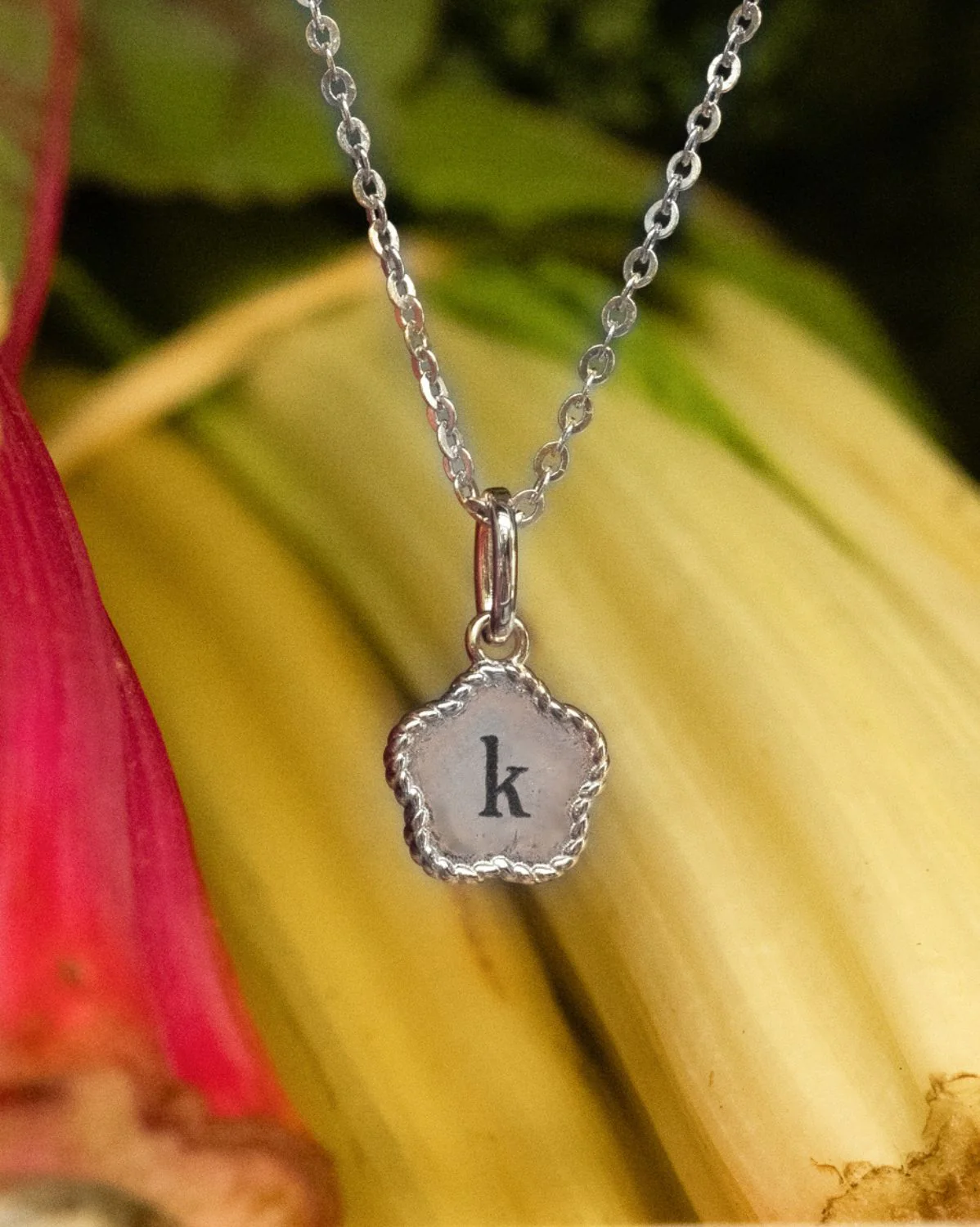Flower Engraved Initial Necklace - Sterling Silver - Image 5
