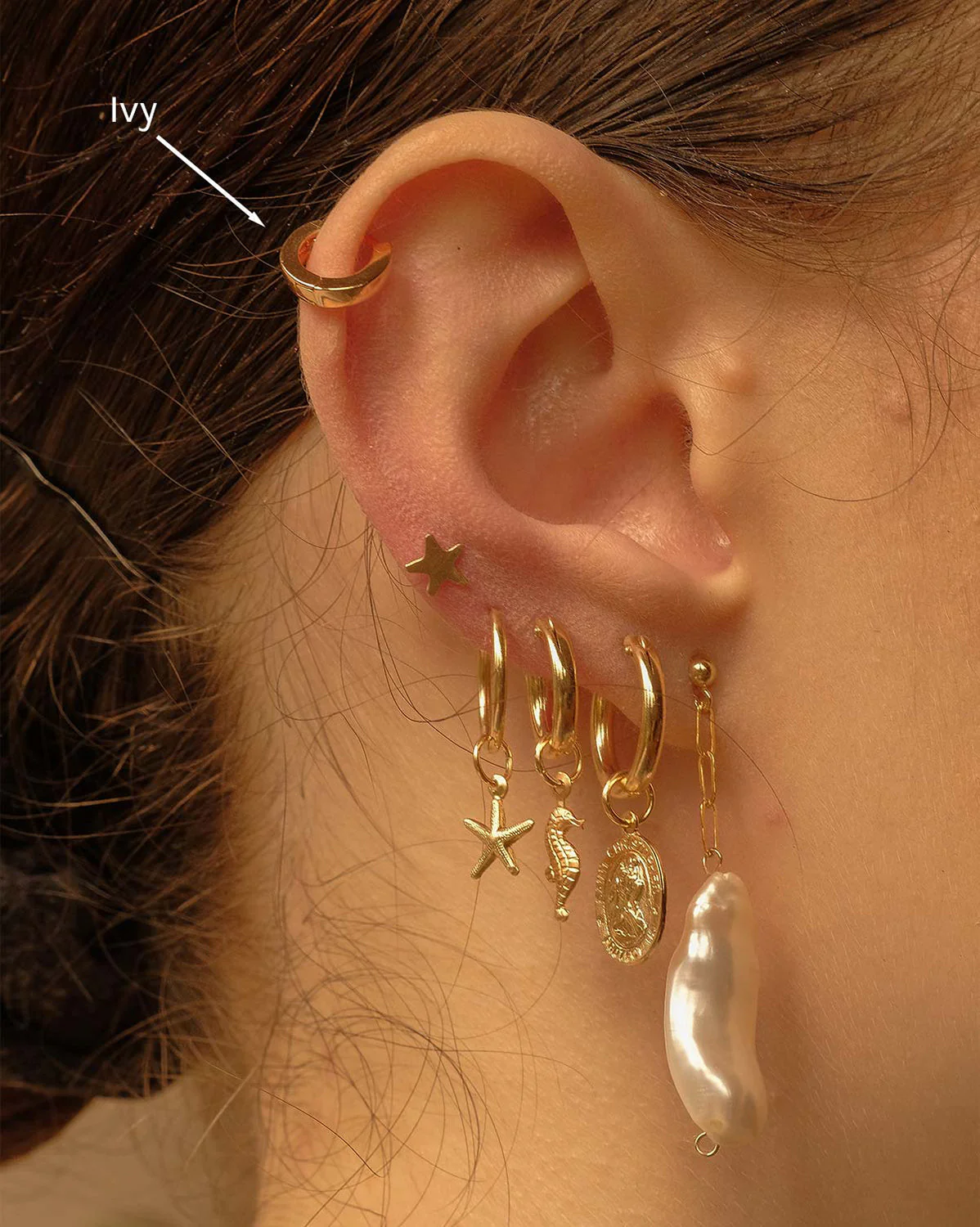 Gold Ivy Huggie Hoops - Image 6