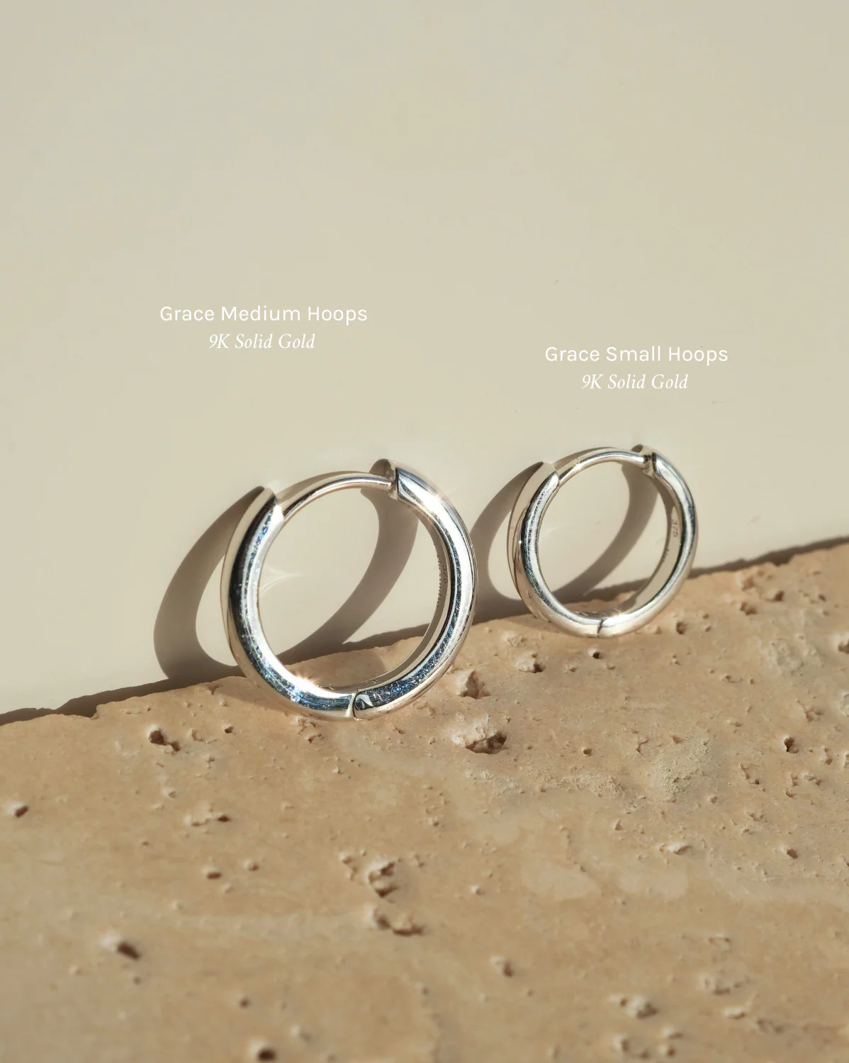 Grace Small Solid Gold Hoops - White Gold - Image 3