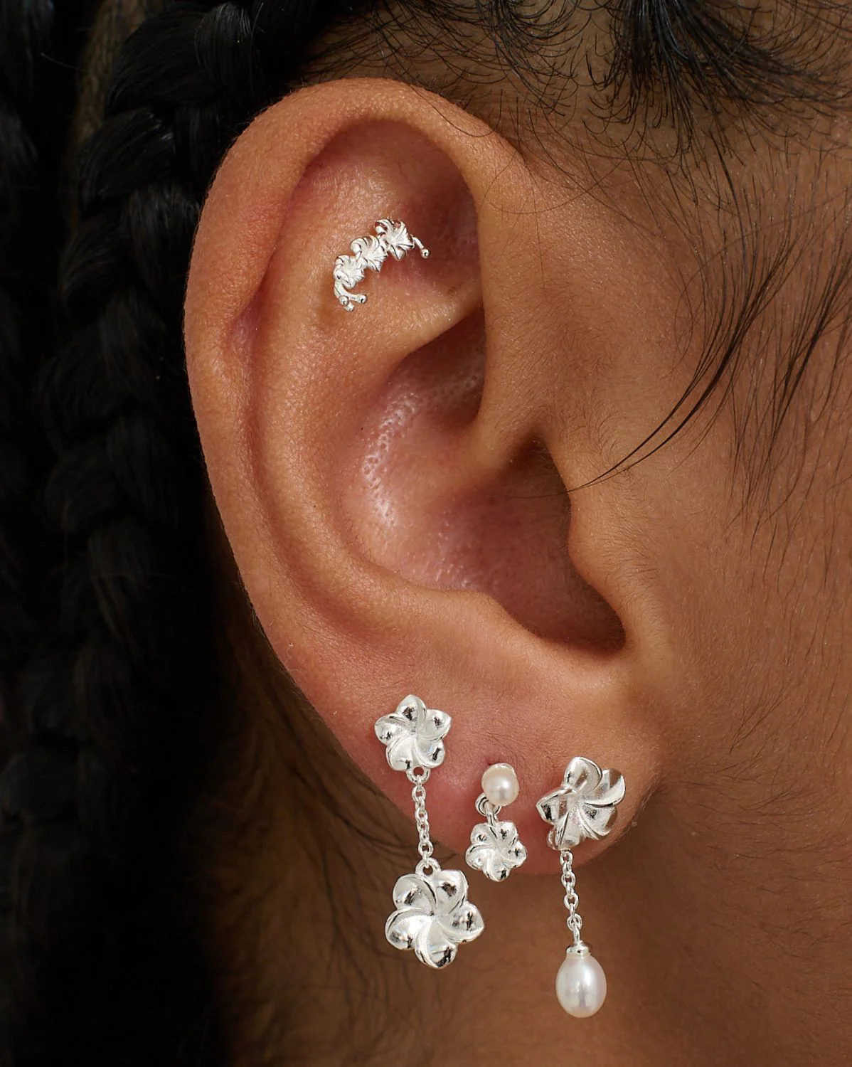 Hibiscus Flowers Earrings Set - Sterling Silver - Image 2