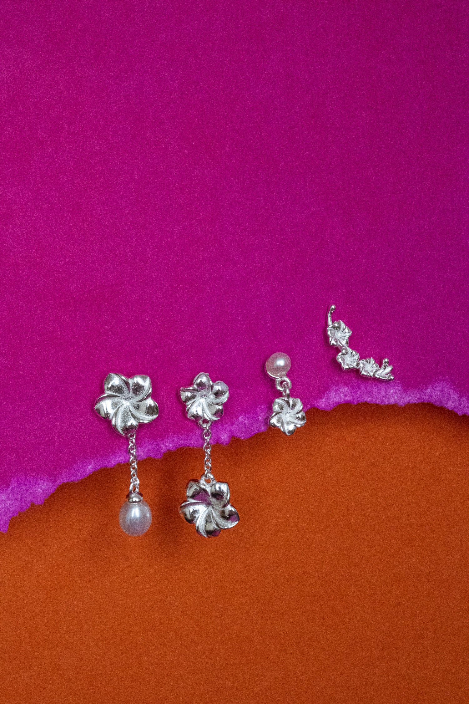 Hibiscus Flowers Earrings Set - Sterling Silver - Image 5