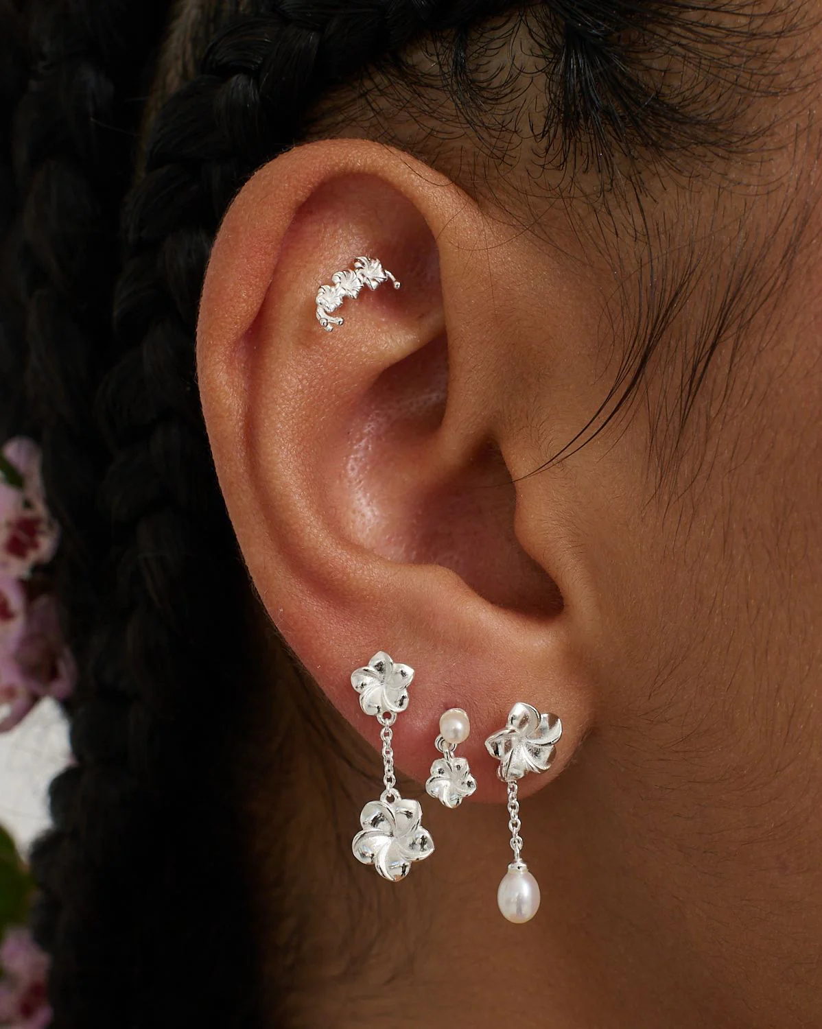 Hibiscus Flowers Earrings Set - Sterling Silver - Image 6