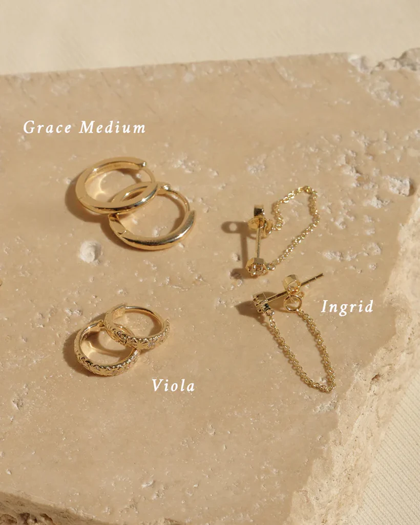Ingrid Solid Gold Chain Stud - White Gold - Image 3