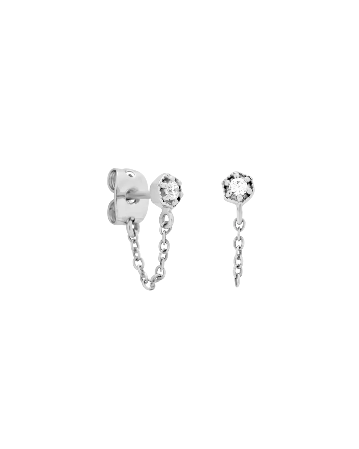 Ingrid Solid Gold Chain Stud - White Gold - Image 4